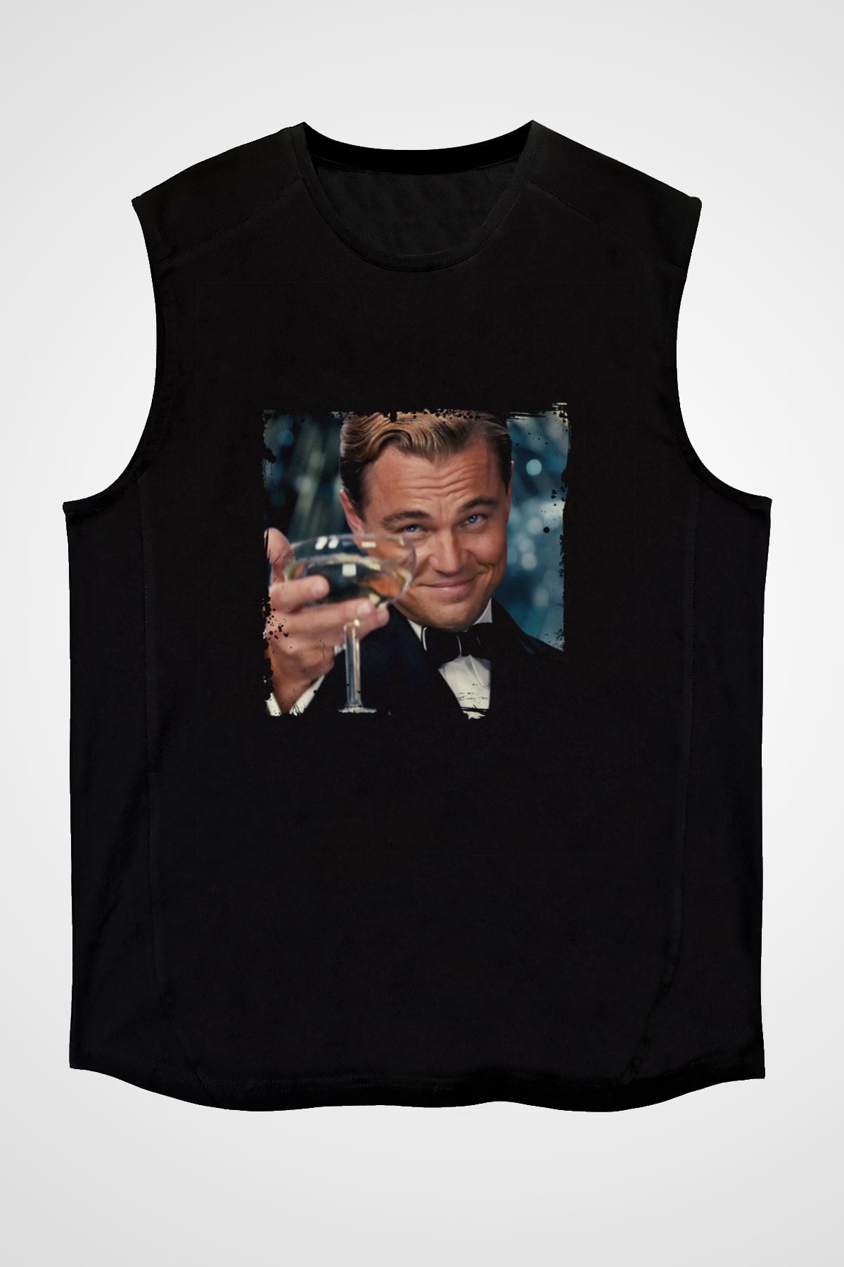 Leonardo DiCaprio Baskılı Unisex Siyah Kolsuz Tişört