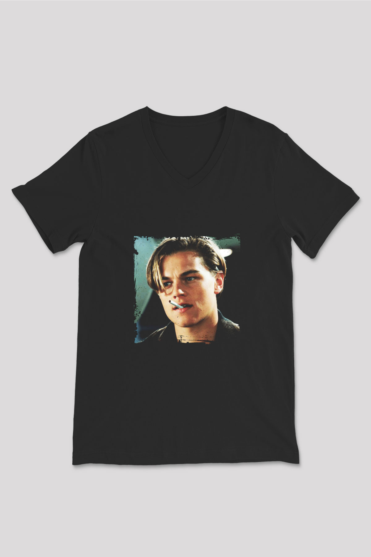 Leonardo DiCaprio Baskılı Unisex Siyah V Yaka Tişört