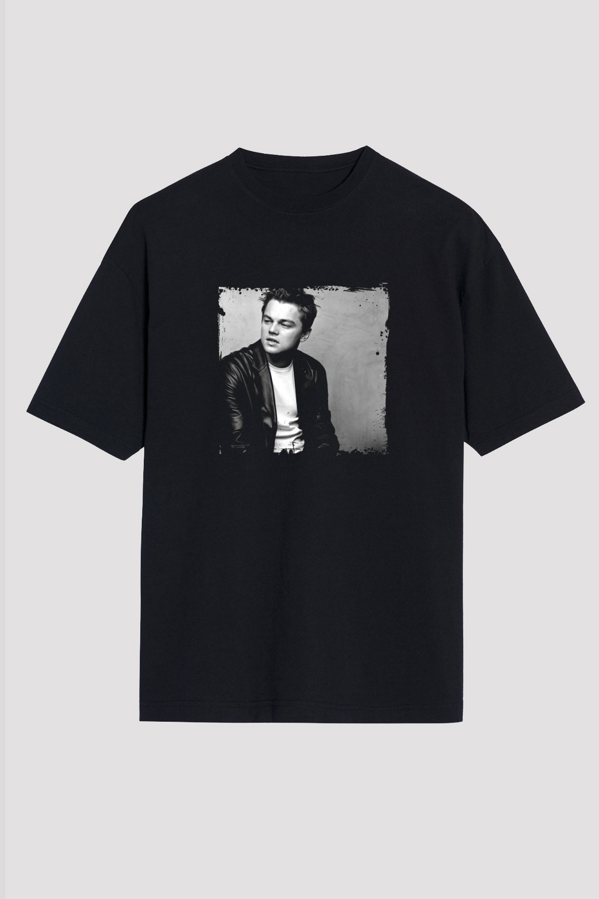 Leonardo DiCaprio Baskılı Unisex Siyah Oversize Tişört