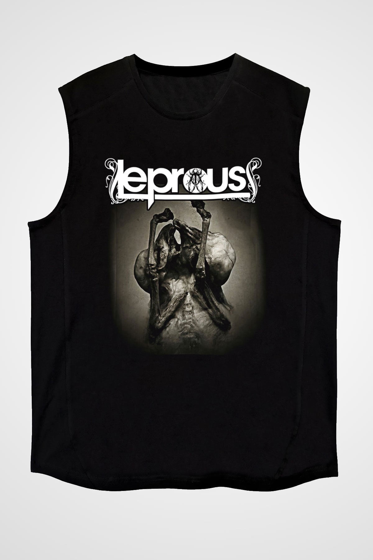 Leprous Baskılı Unisex Siyah Kolsuz Tişört - Tshirt