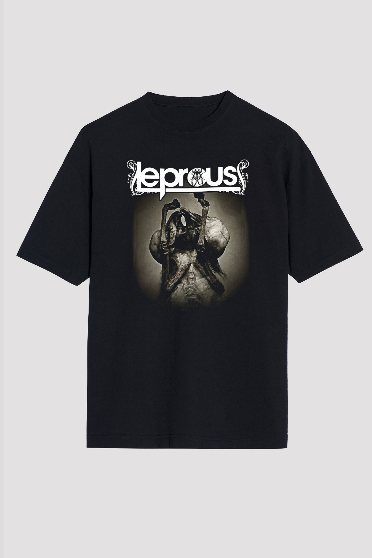 Leprous Baskılı Unisex Siyah Oversize Tişört - Tshirt