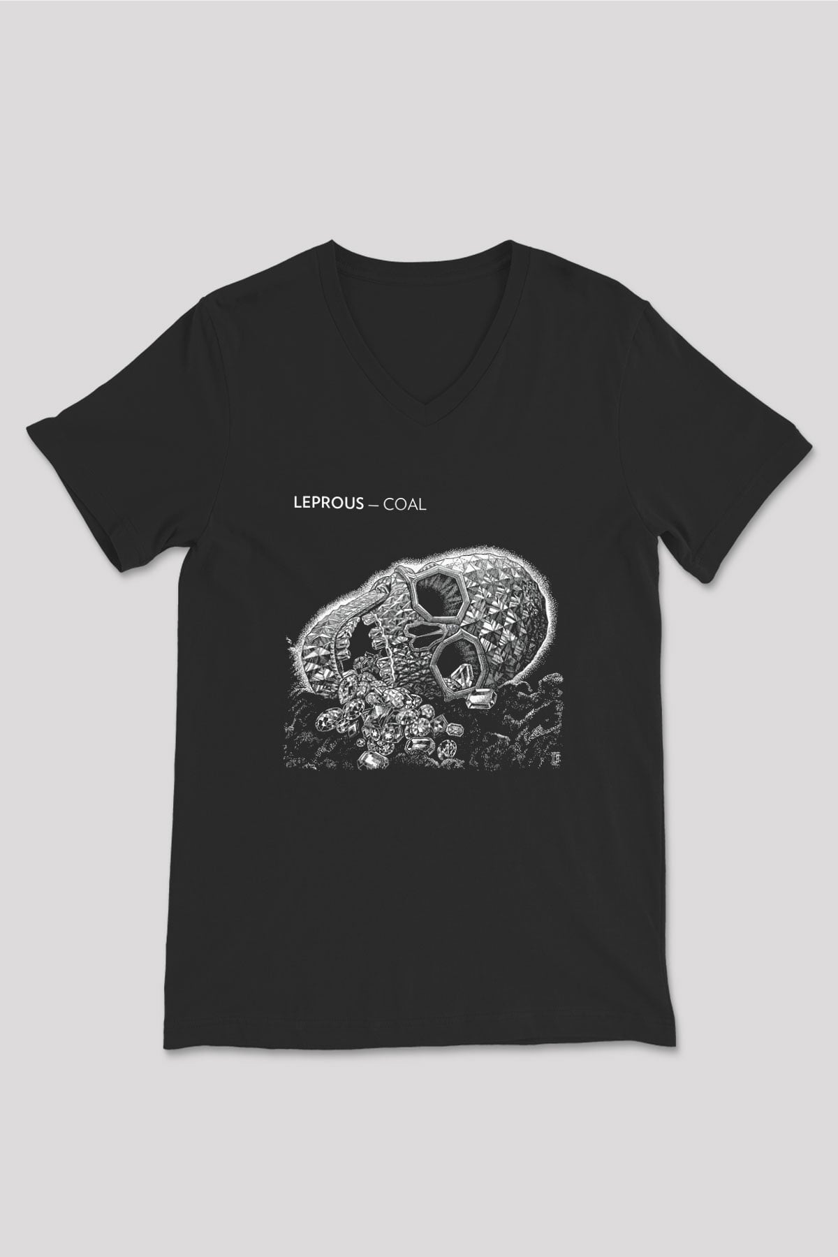 Leprous Baskılı Unisex Siyah V Yaka Tişört - Tshirt