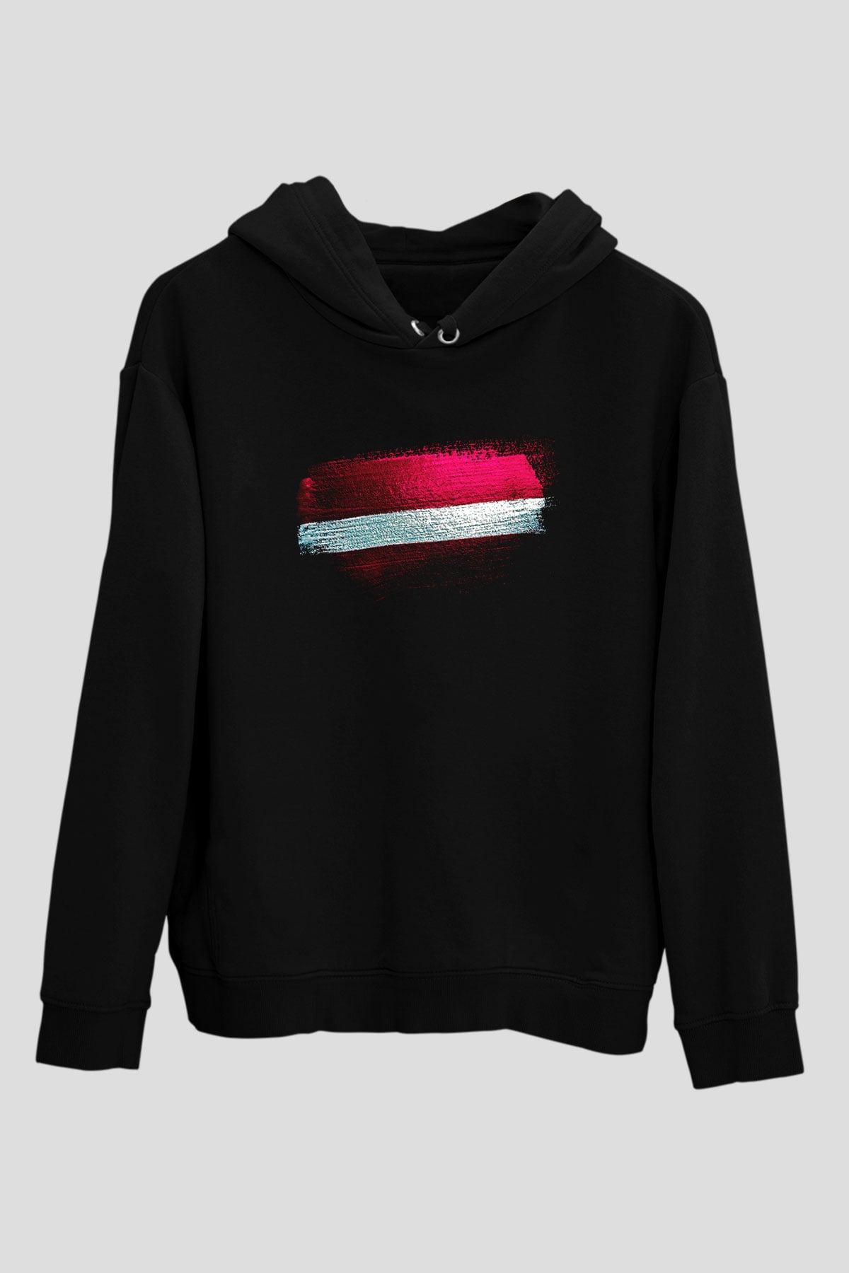 Letonya - Latvia Bayrağı Baskılı Unisex Siyah Kapüşonlu Sweatshirt