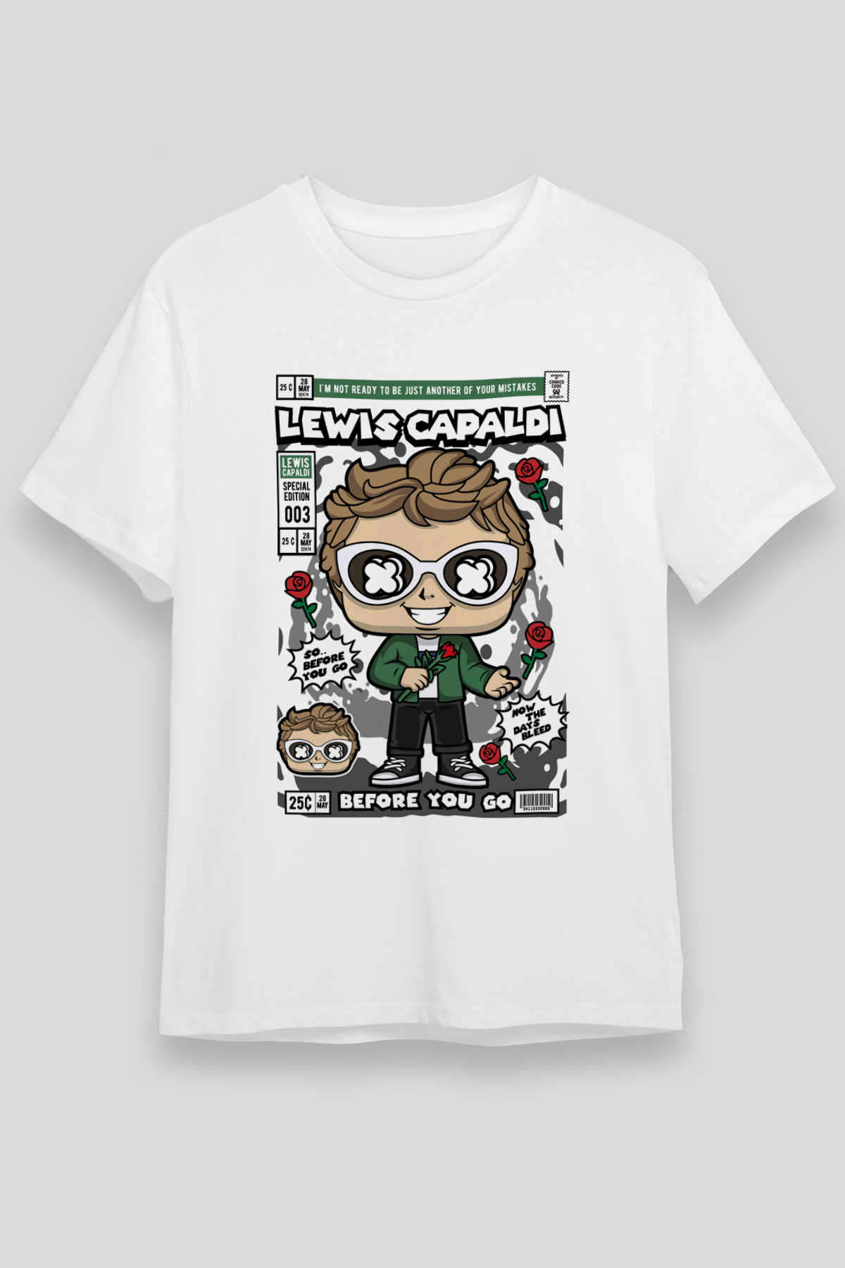 Lewis Capaldi  Baskılı Unisex Beyaz Tişört