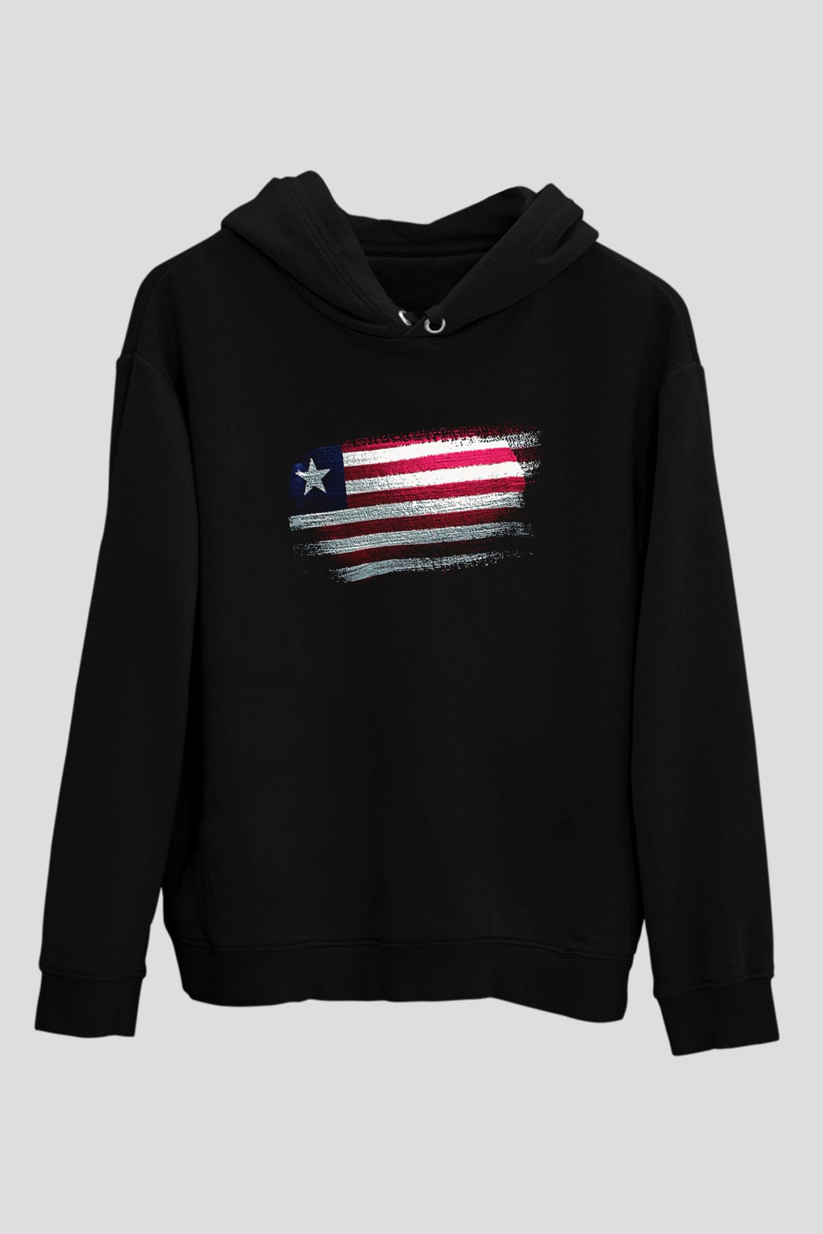 Liberya - Liberia Bayrağı Baskılı Unisex Siyah Kapüşonlu Sweatshirt