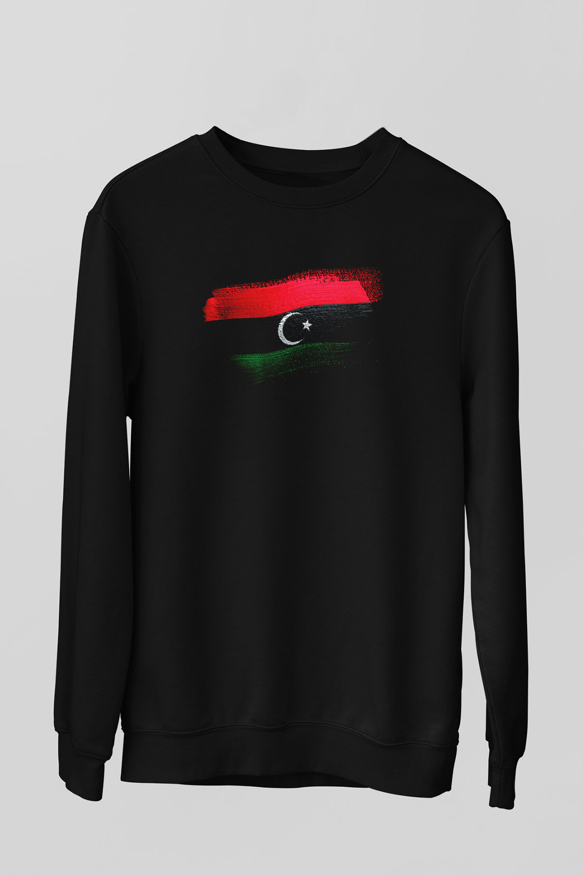 Libya Bayrağı Baskılı Unisex Siyah Sweatshirt