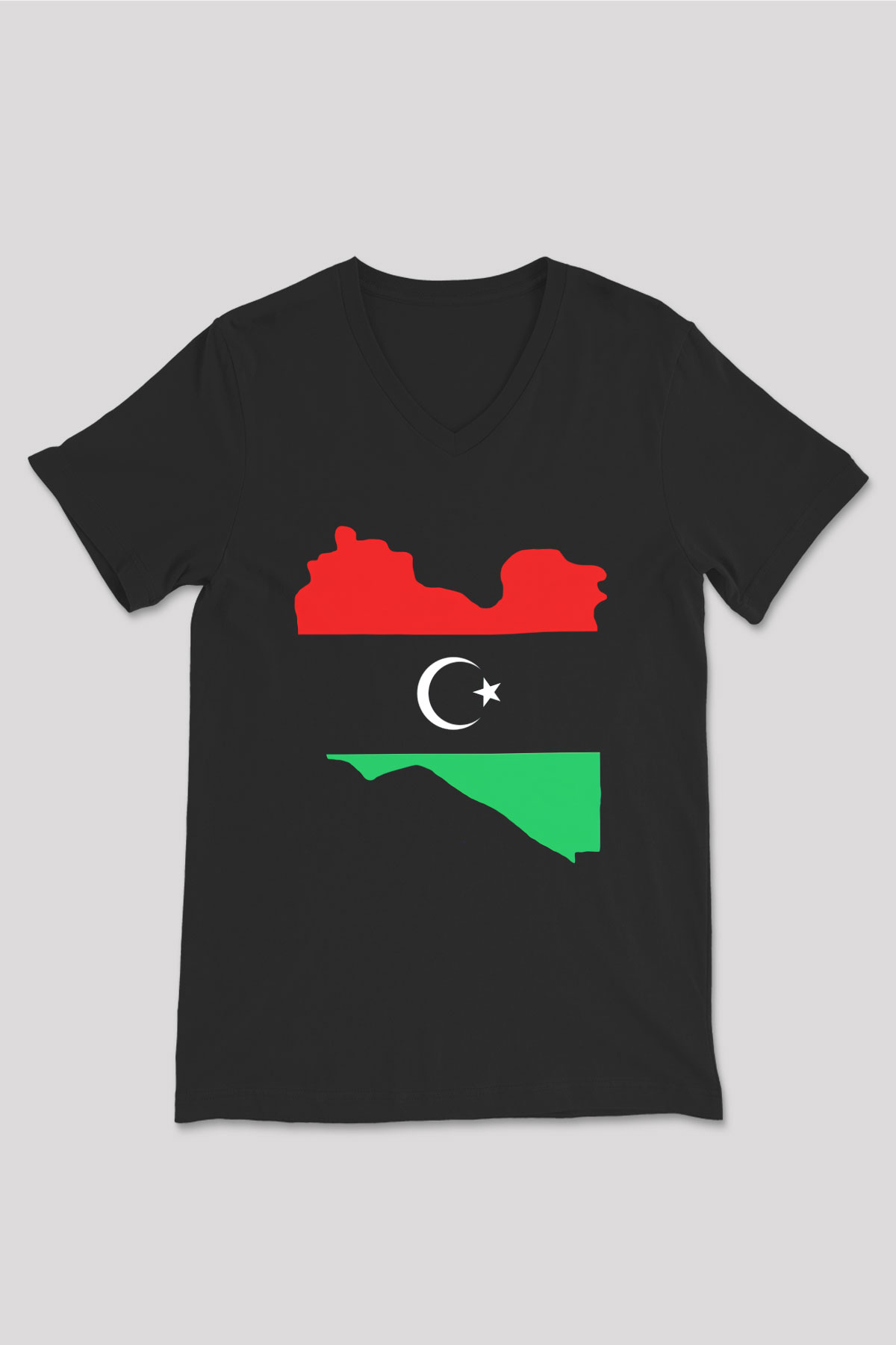 Libya Siyah Unisex V Yaka Tişört T-Shirt