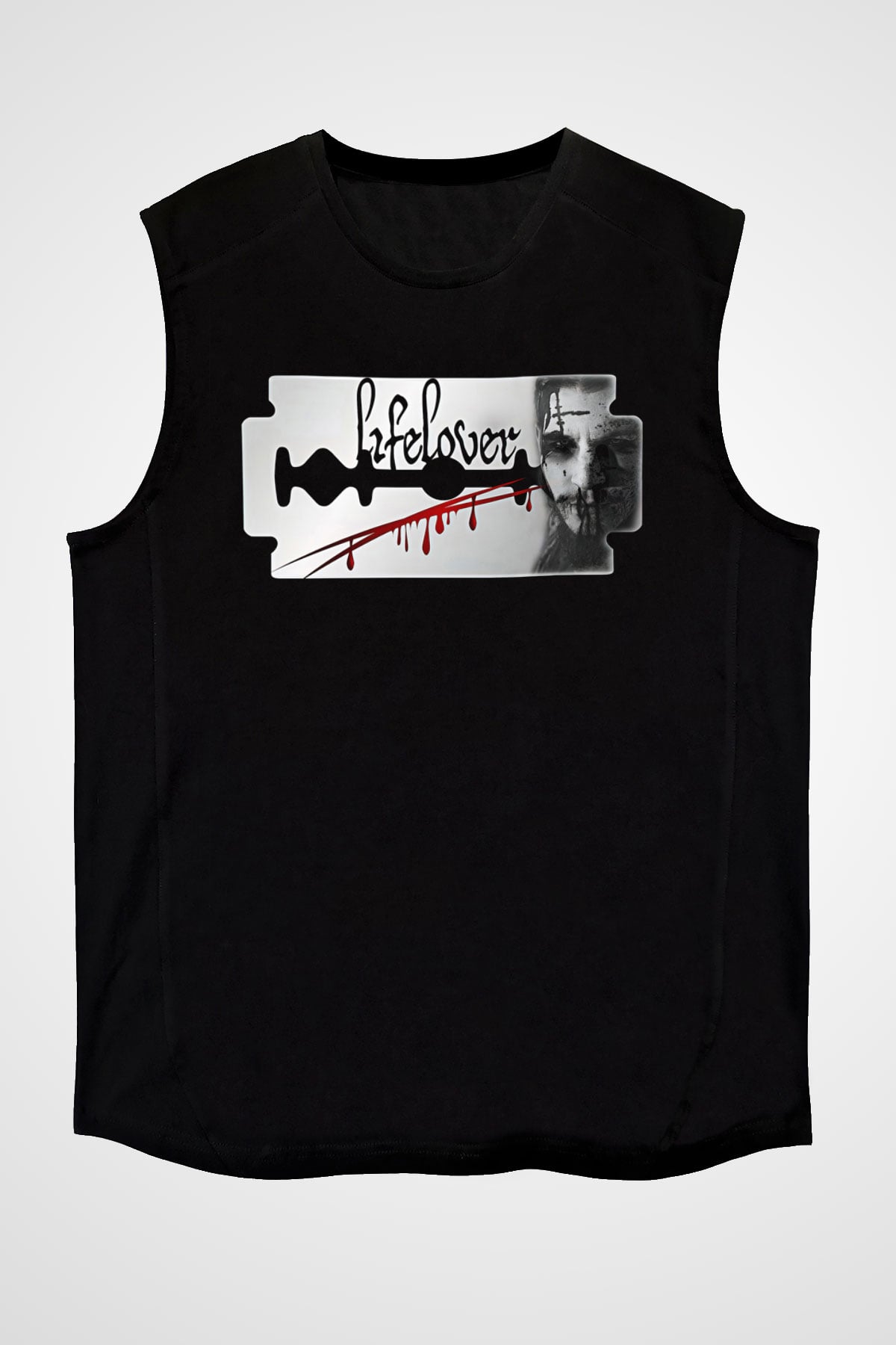 Lifelover Baskılı Unisex Siyah Kolsuz Tişört - Tshirt
