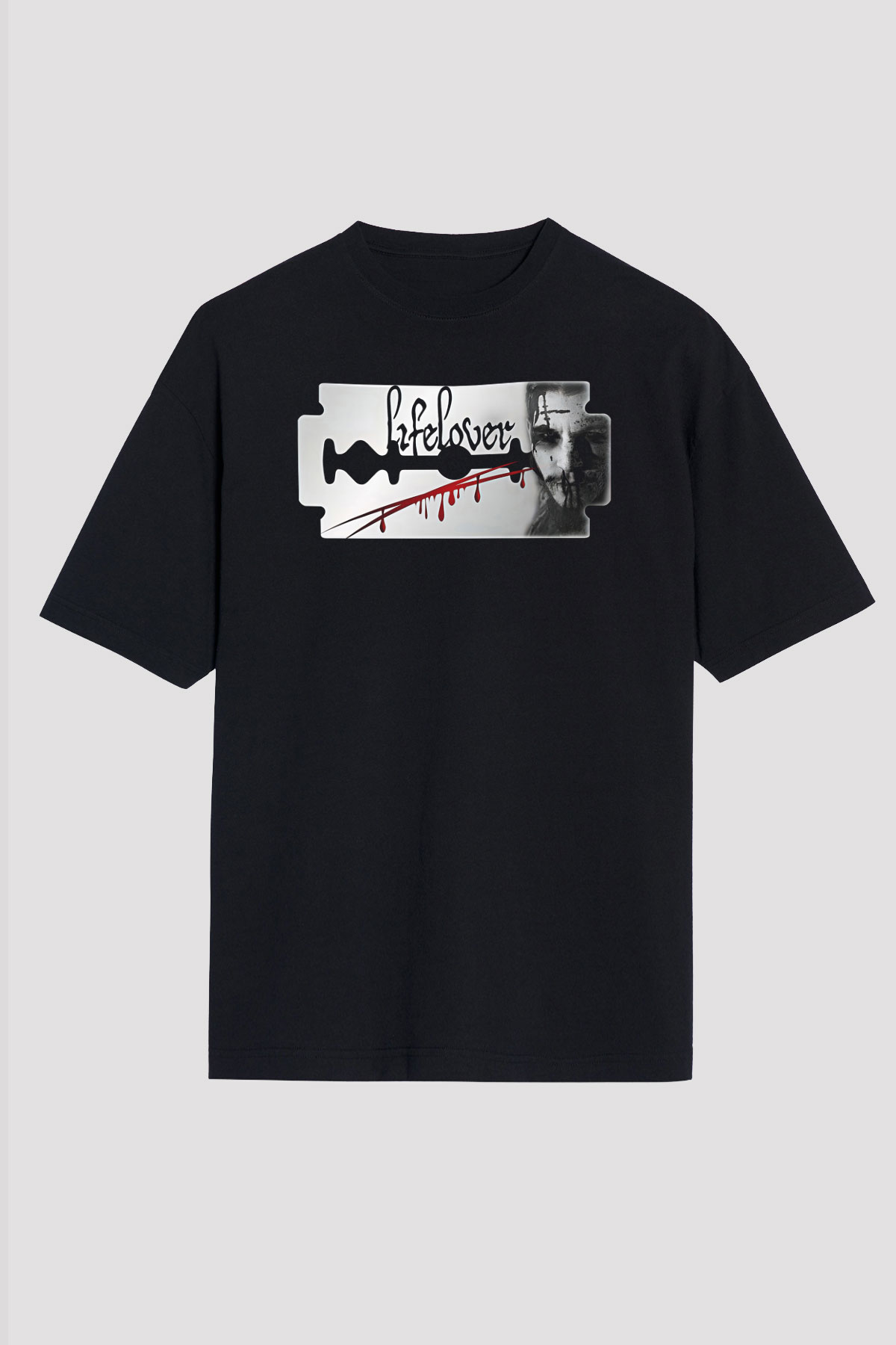 Lifelover Baskılı Unisex Siyah Oversize Tişört - Tshirt