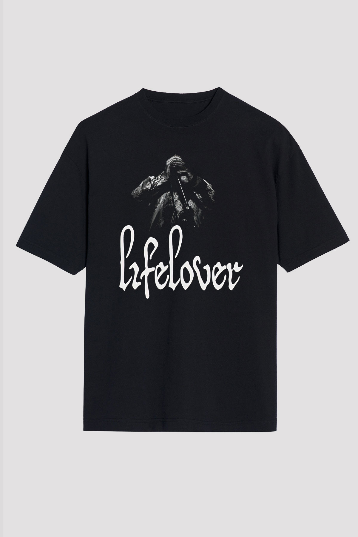 Lifelover Baskılı Unisex Siyah Oversize Tişört - Tshirt