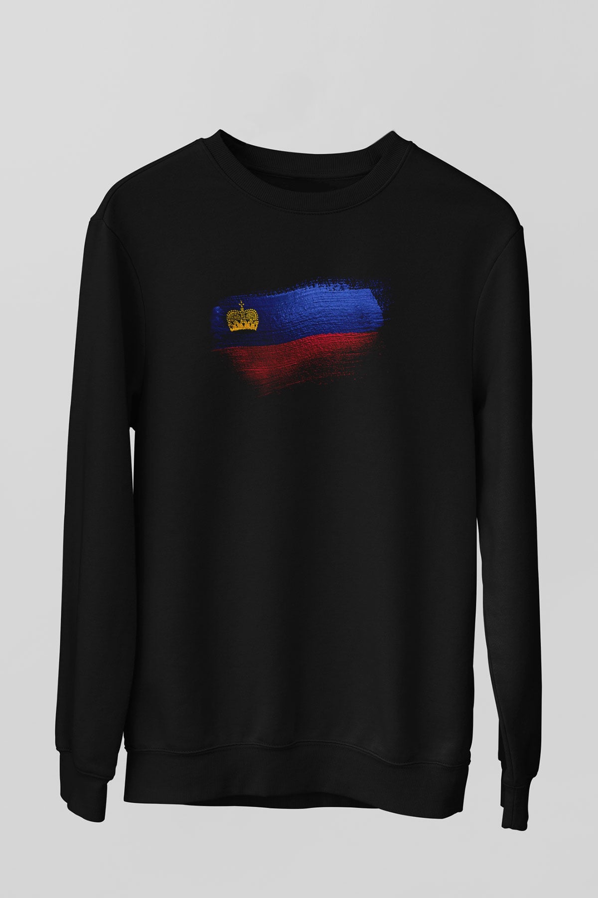 Lihtenştayn - Liechtenstein Bayrağı Baskılı Unisex Siyah Sweatshirt