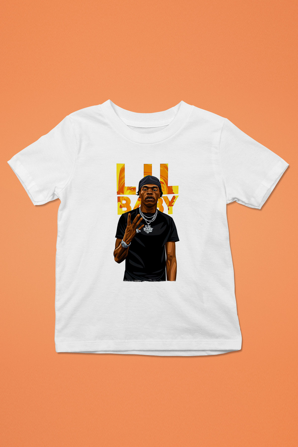 Lil Baby Baskılı Beyaz Unisex Beyaz Çocuk Tişört - Tshirt