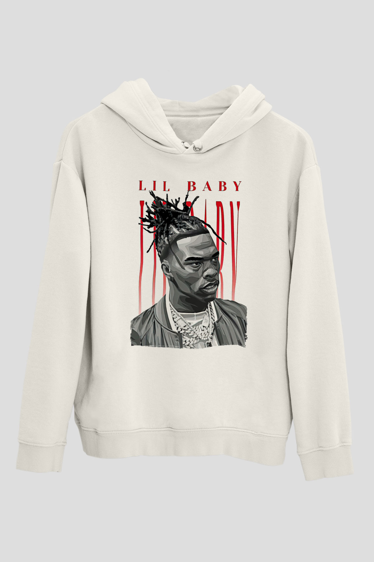 Lil Baby Baskılı Beyaz Unisex Kapüşonlu Sweatshirt