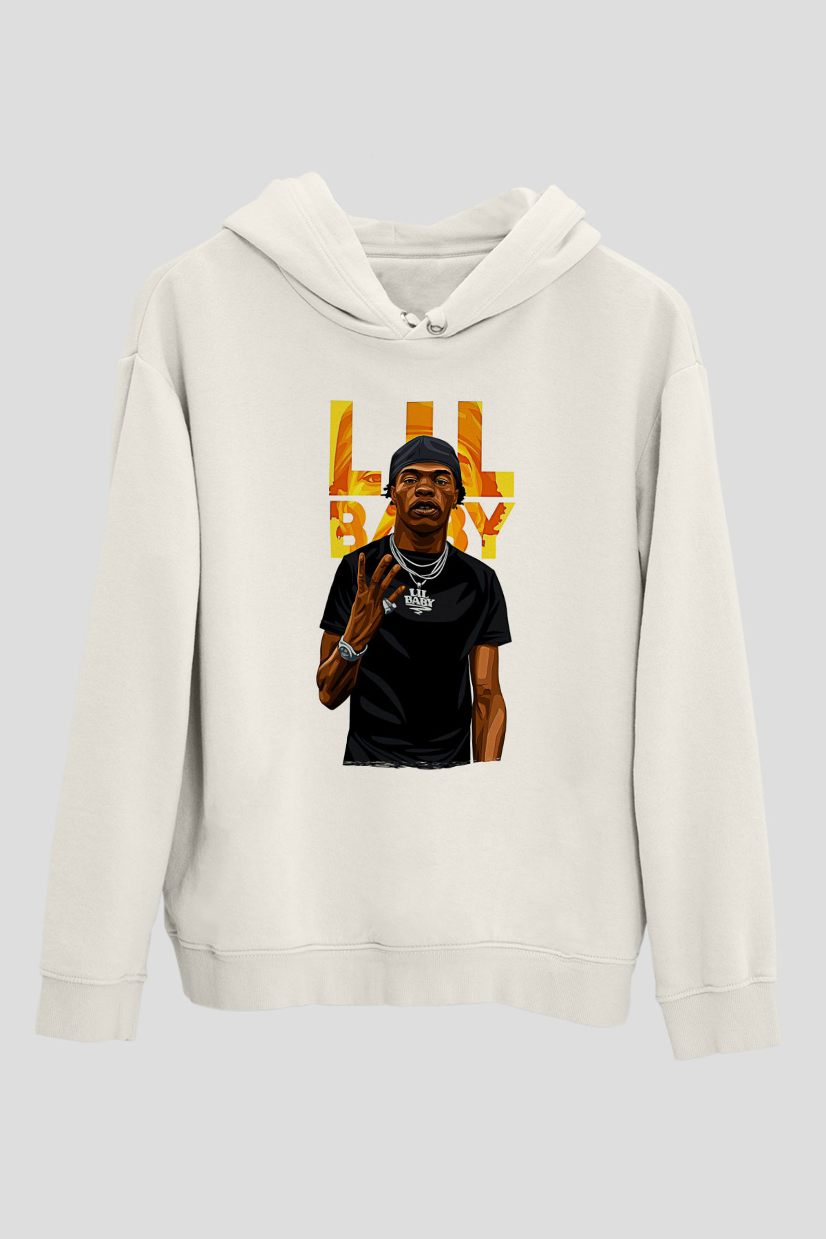 Lil Baby Baskılı Beyaz Unisex Kapüşonlu Sweatshirt