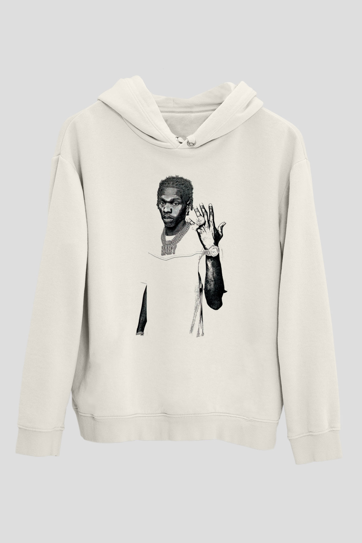 Lil Baby Baskılı Beyaz Unisex Kapüşonlu Sweatshirt