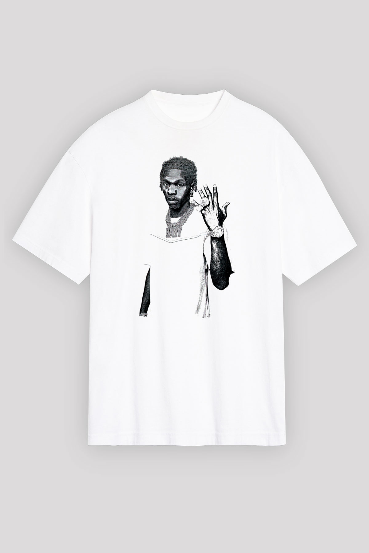 Lil Baby Baskılı Beyaz Unisex Oversize Tişört - Tshirt