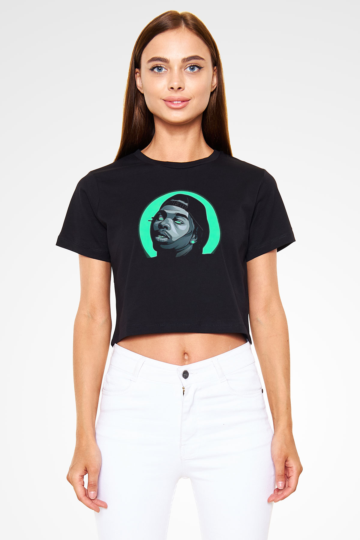 Lil Baby Baskılı Siyah Crop Top Kadın Tişört - Tshirt