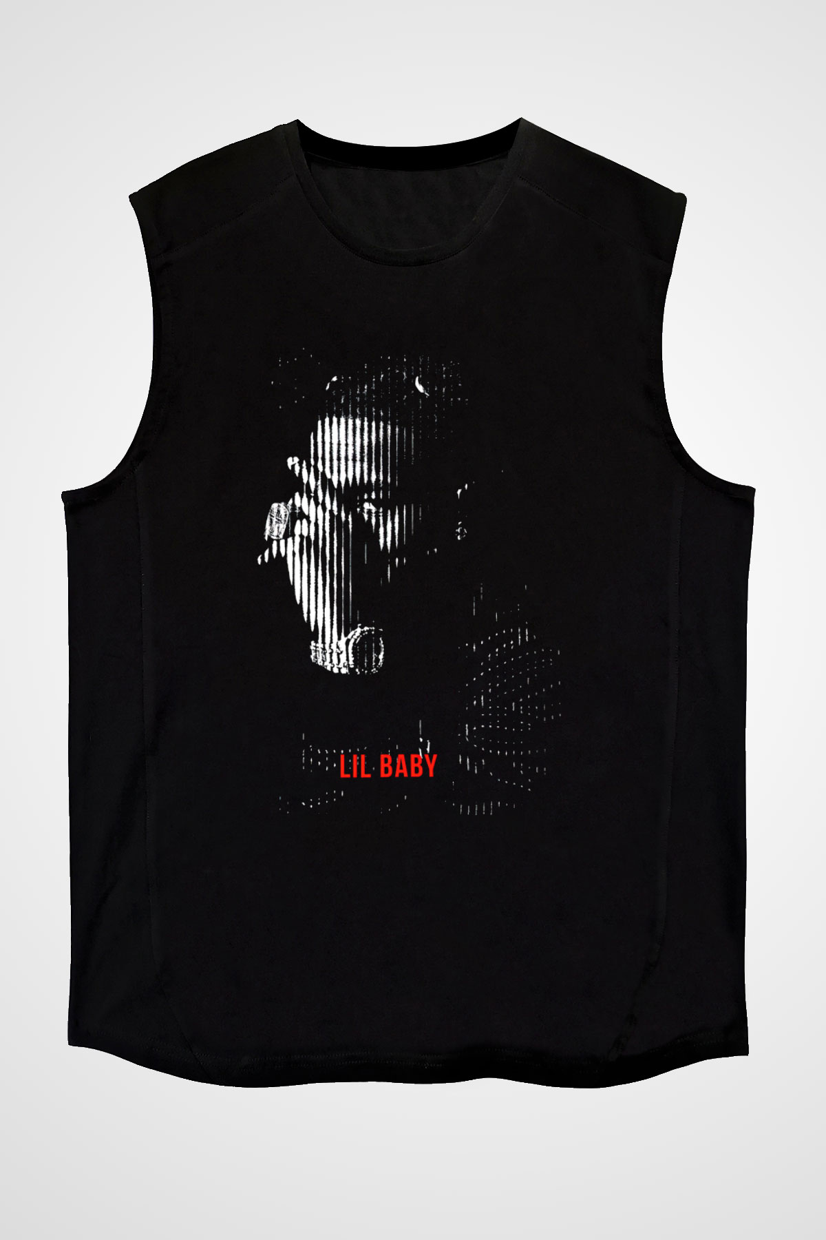 Lil Baby Baskılı Unisex Siyah Kolsuz Tişört - Tshirt