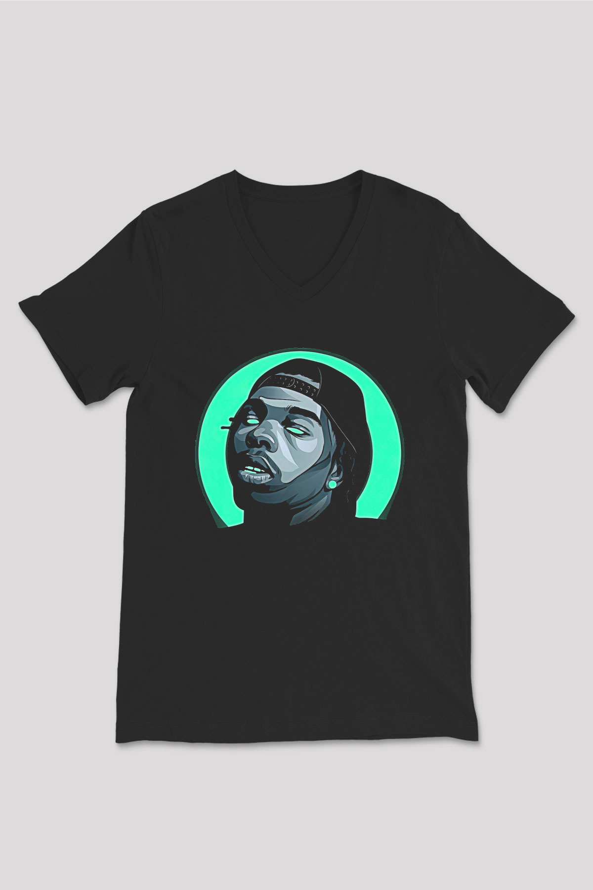 Lil Baby Baskılı Unisex Siyah V Yaka Tişört - Tshirt