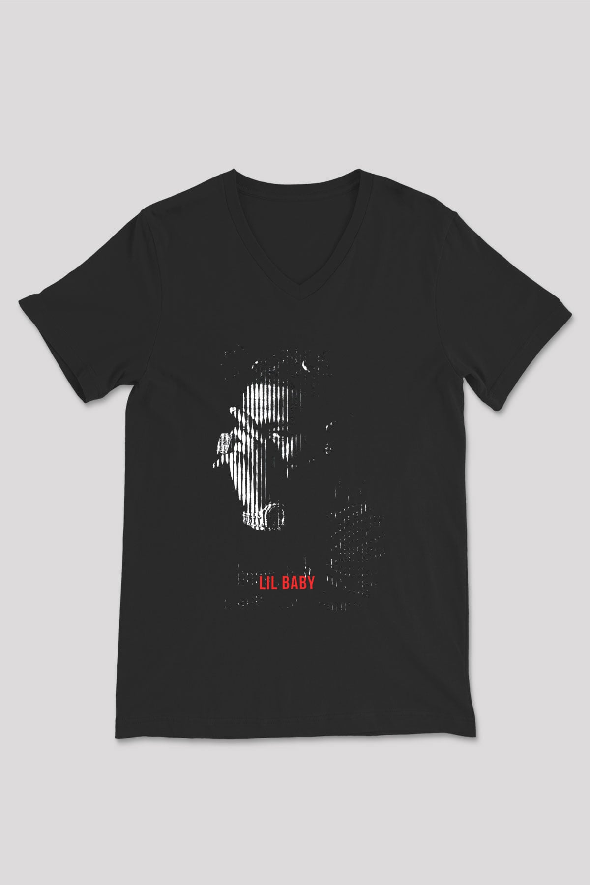 Lil Baby Baskılı Unisex Siyah V Yaka Tişört - Tshirt