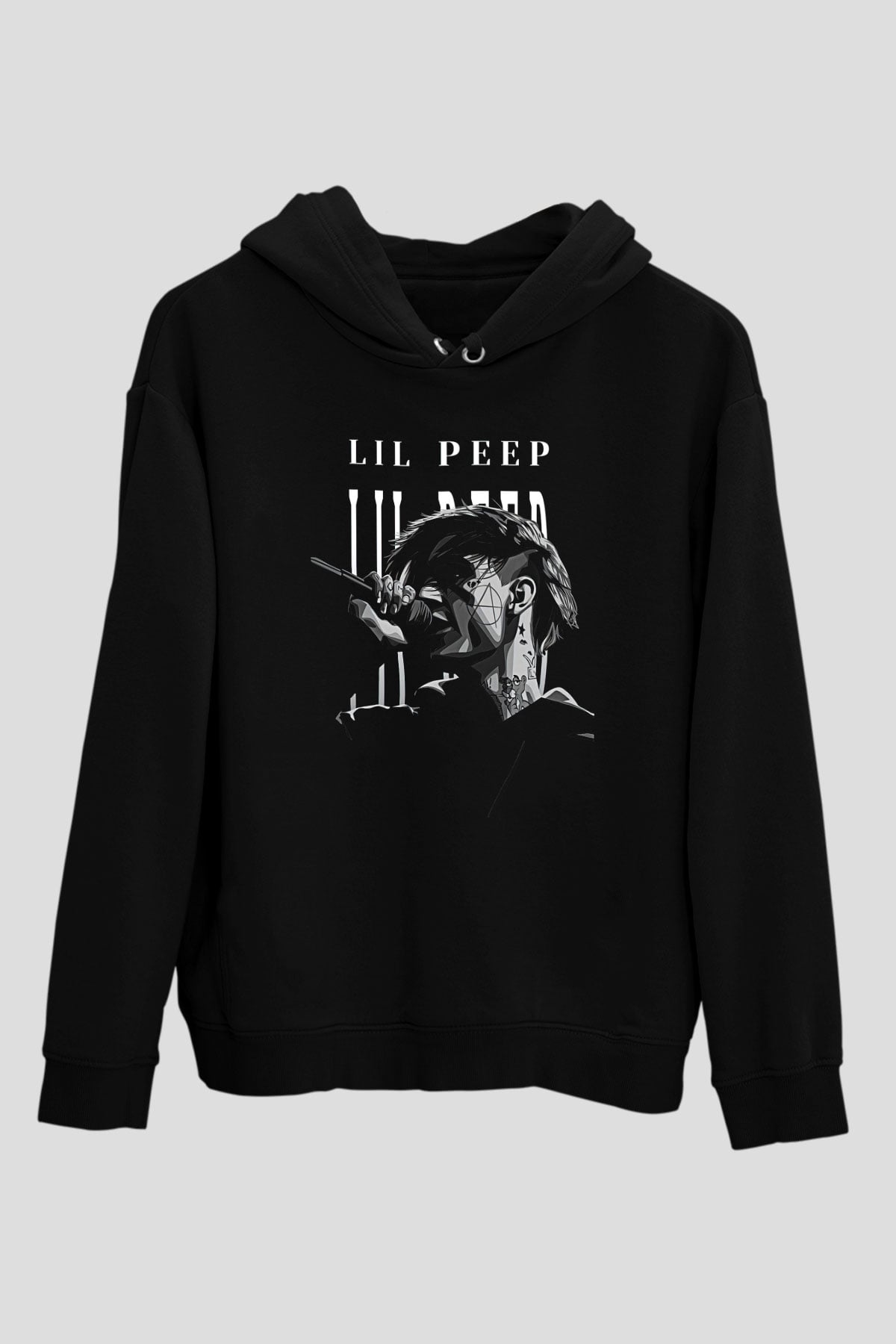 Lil Peep Baskılı Unisex Siyah Hoodie