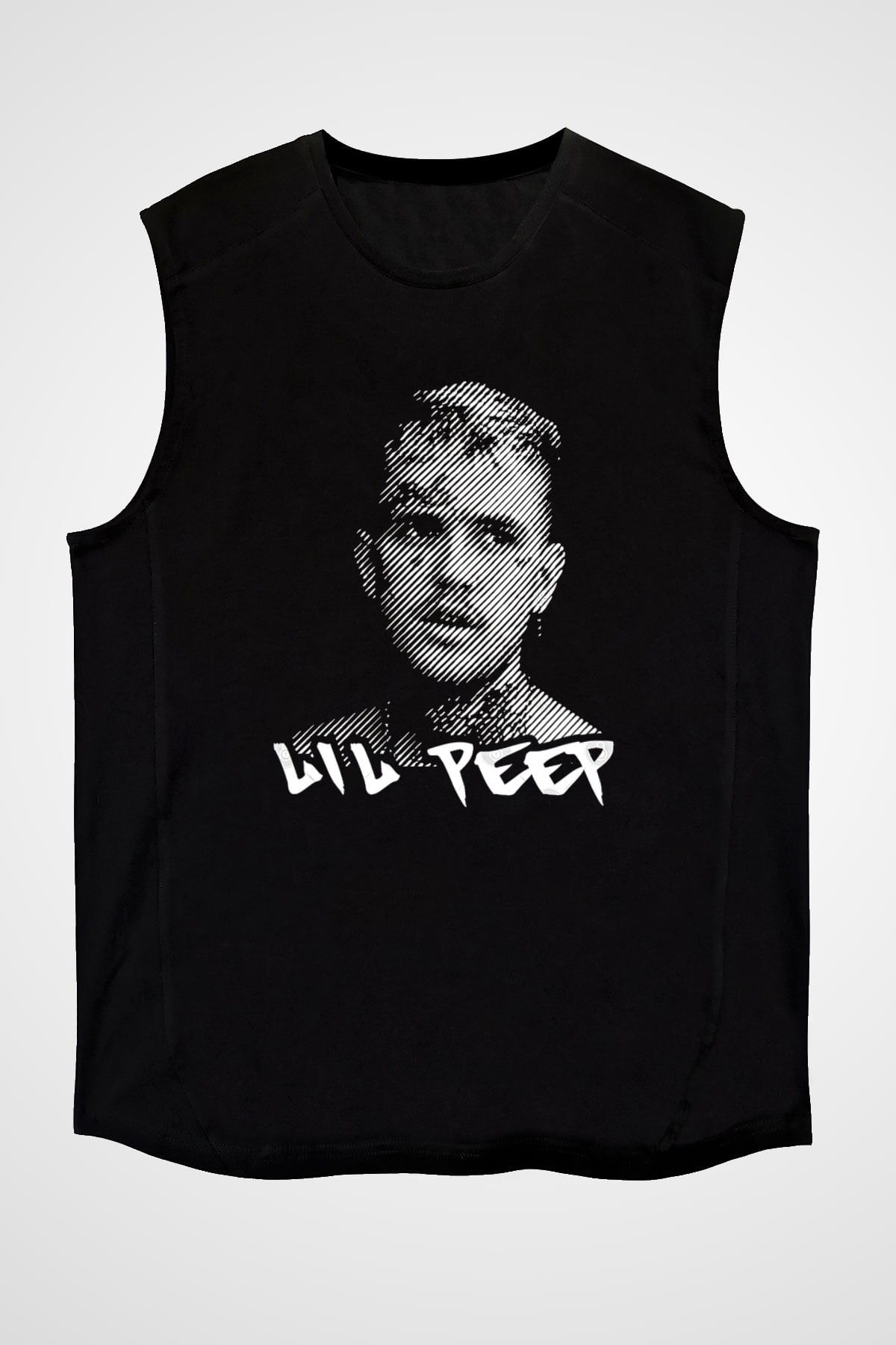 Lil Peep Baskılı Unisex Siyah Kolsuz Tişört - Tshirt