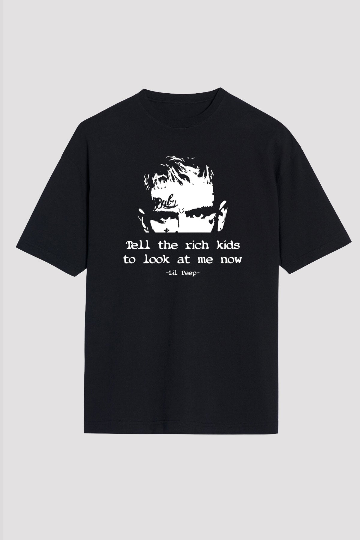 Lil Peep Baskılı Unisex Siyah Oversize Tişört - Tshirt