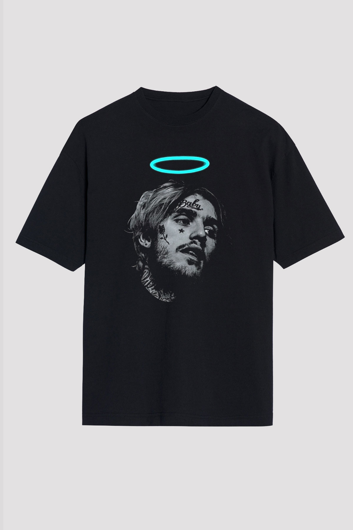 Lil Peep Baskılı Unisex Siyah Oversize Tişört - Tshirt