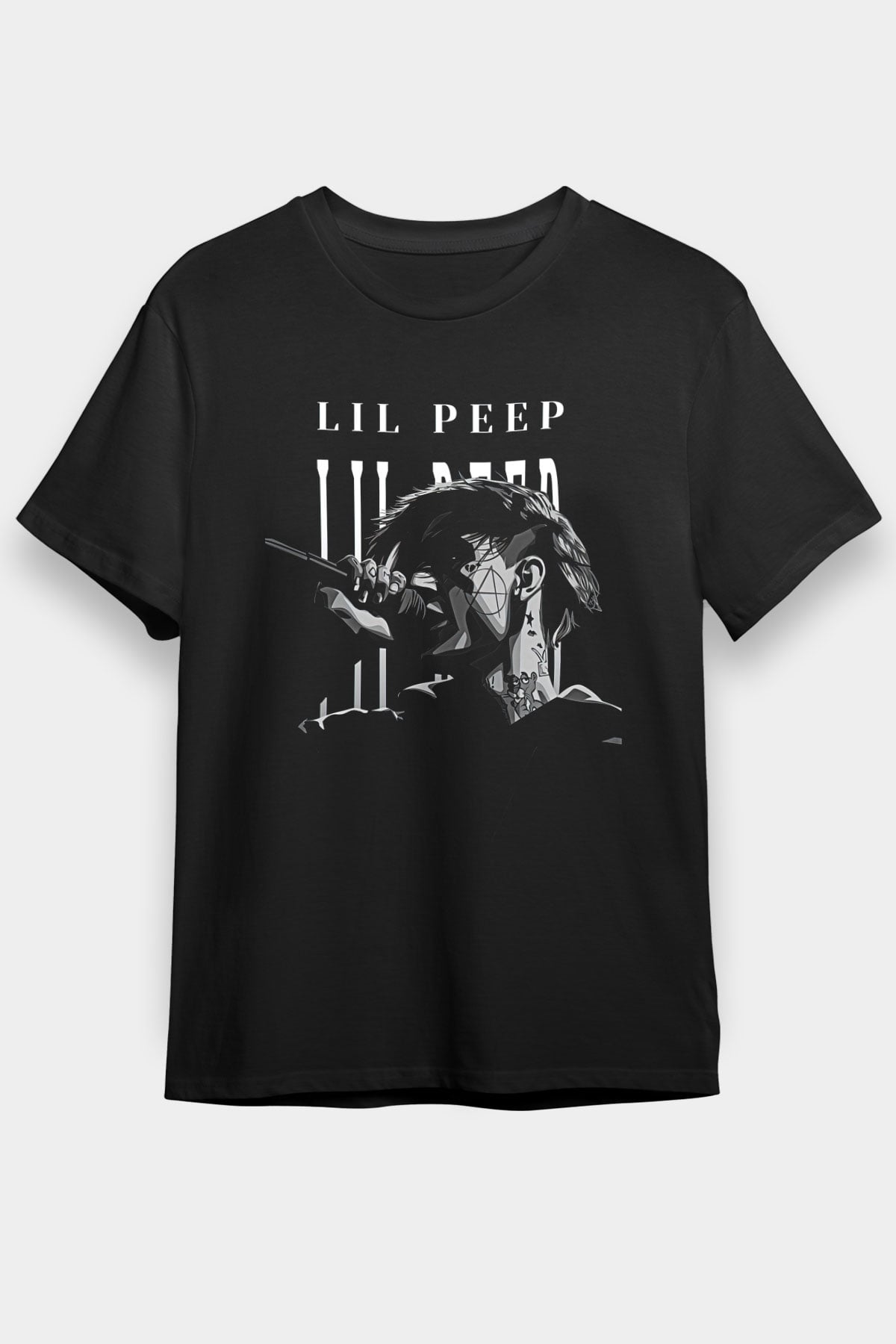 Lil Peep Baskılı Unisex Siyah Tişört - Tshirt
