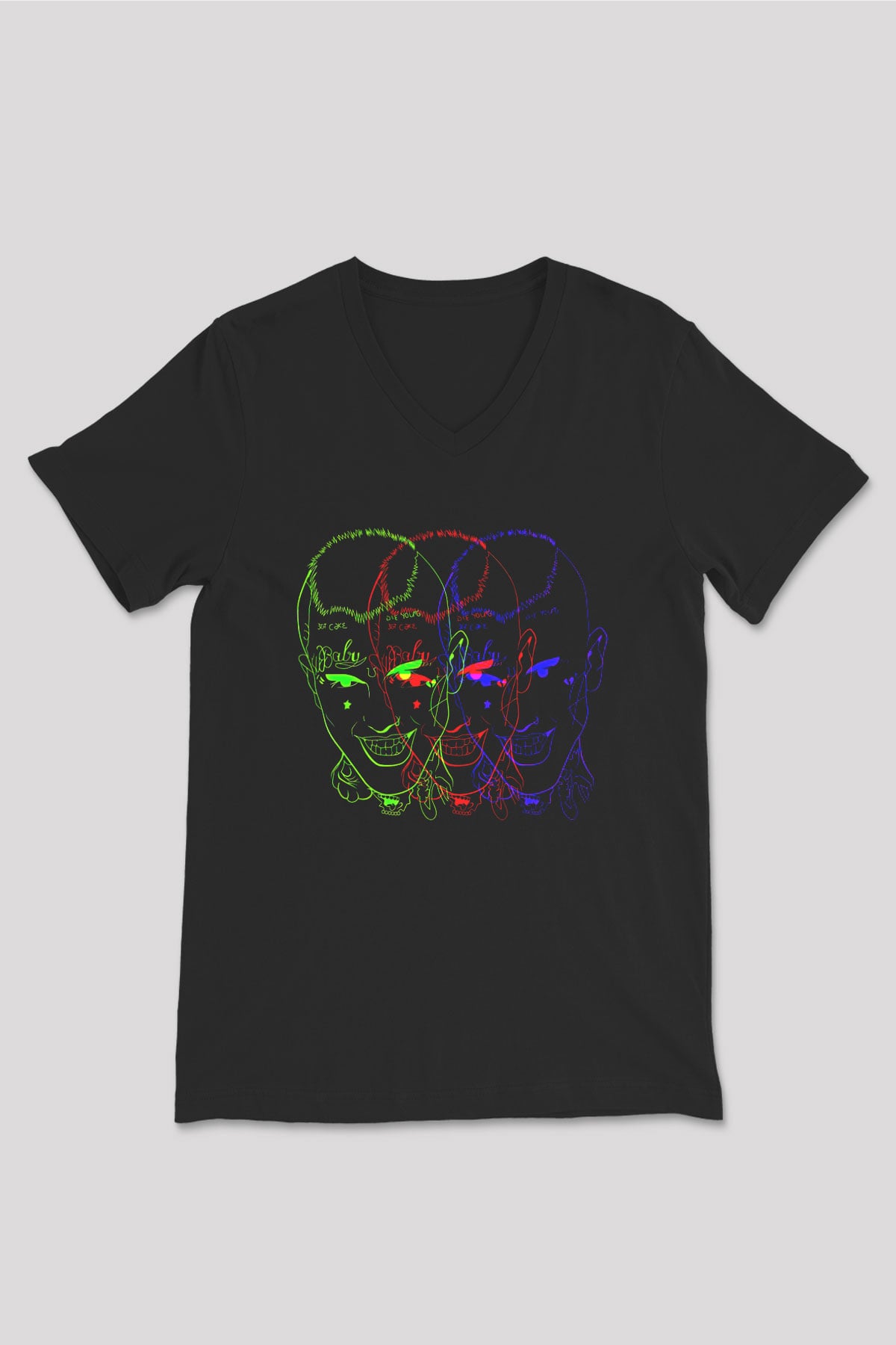 Lil Peep Baskılı Unisex Siyah V Yaka Tişört - Tshirt