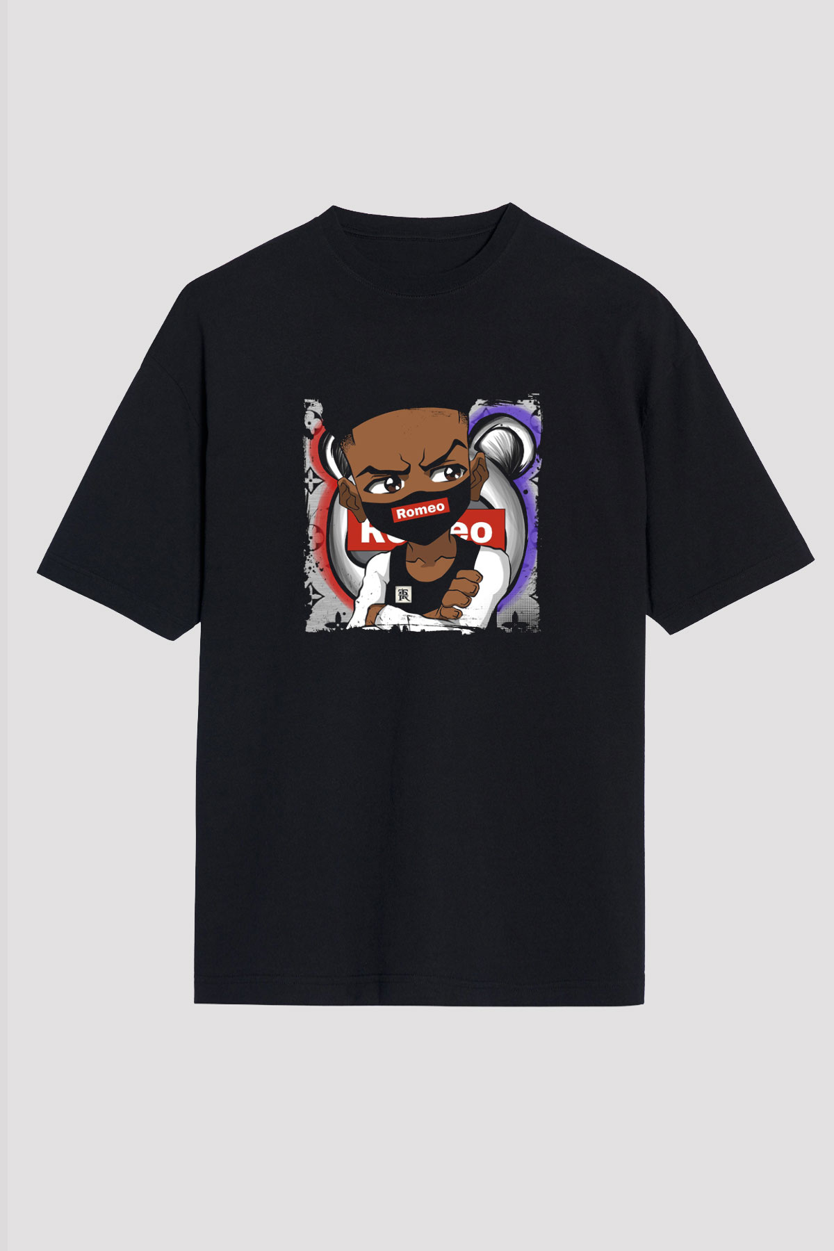 Lil' Romeo Baskılı Unisex Oversize Siyah Tişört