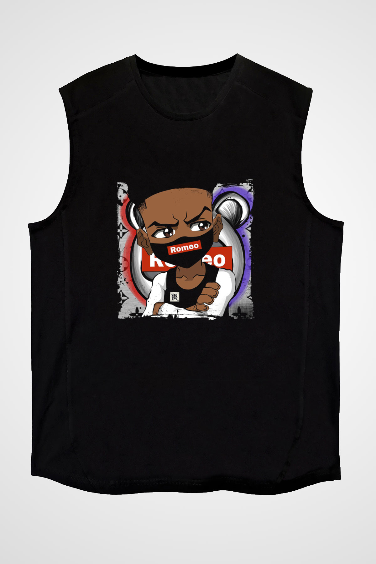 Lil' Romeo Baskılı Unisex Siyah Kolsuz Tişört