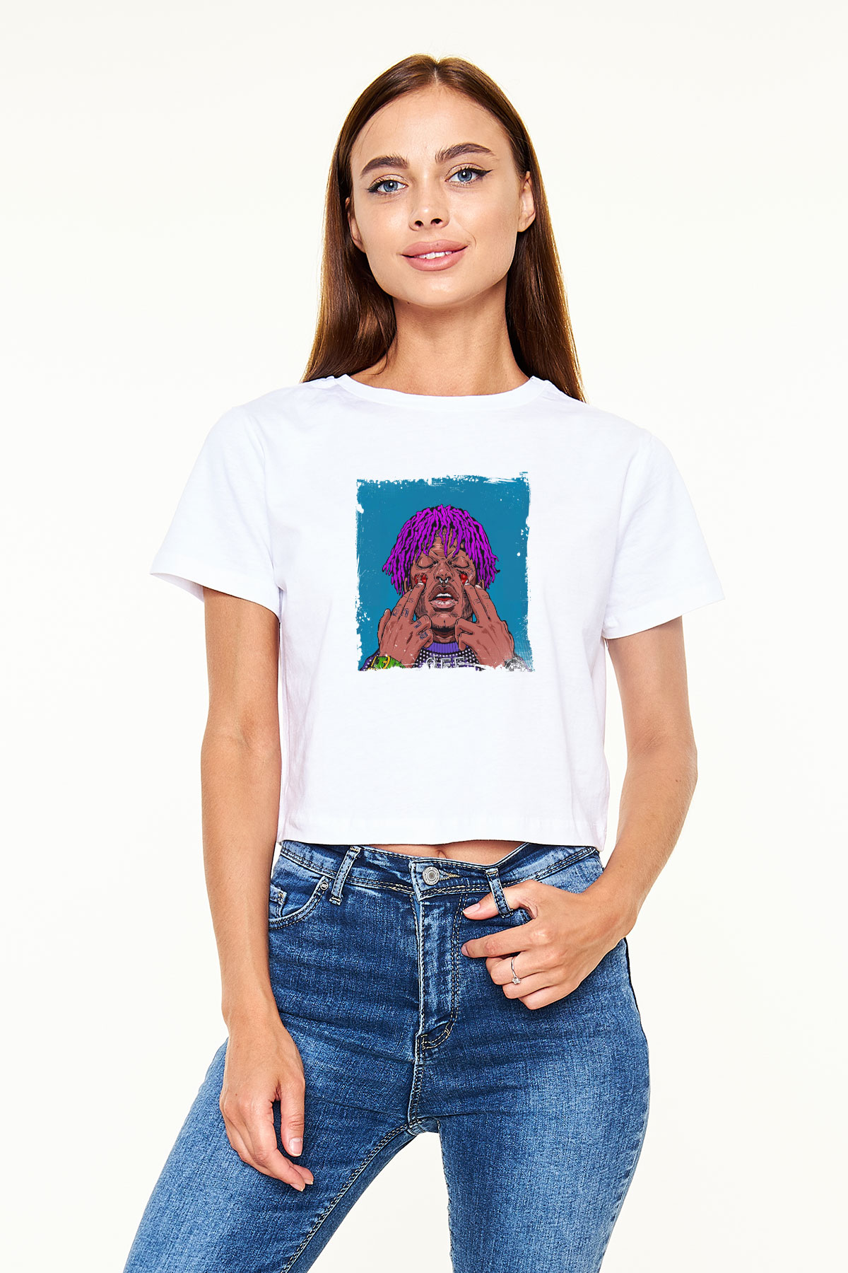 Lil Uzi Vert Baskılı Beyaz Kadın Crop Top Tişört