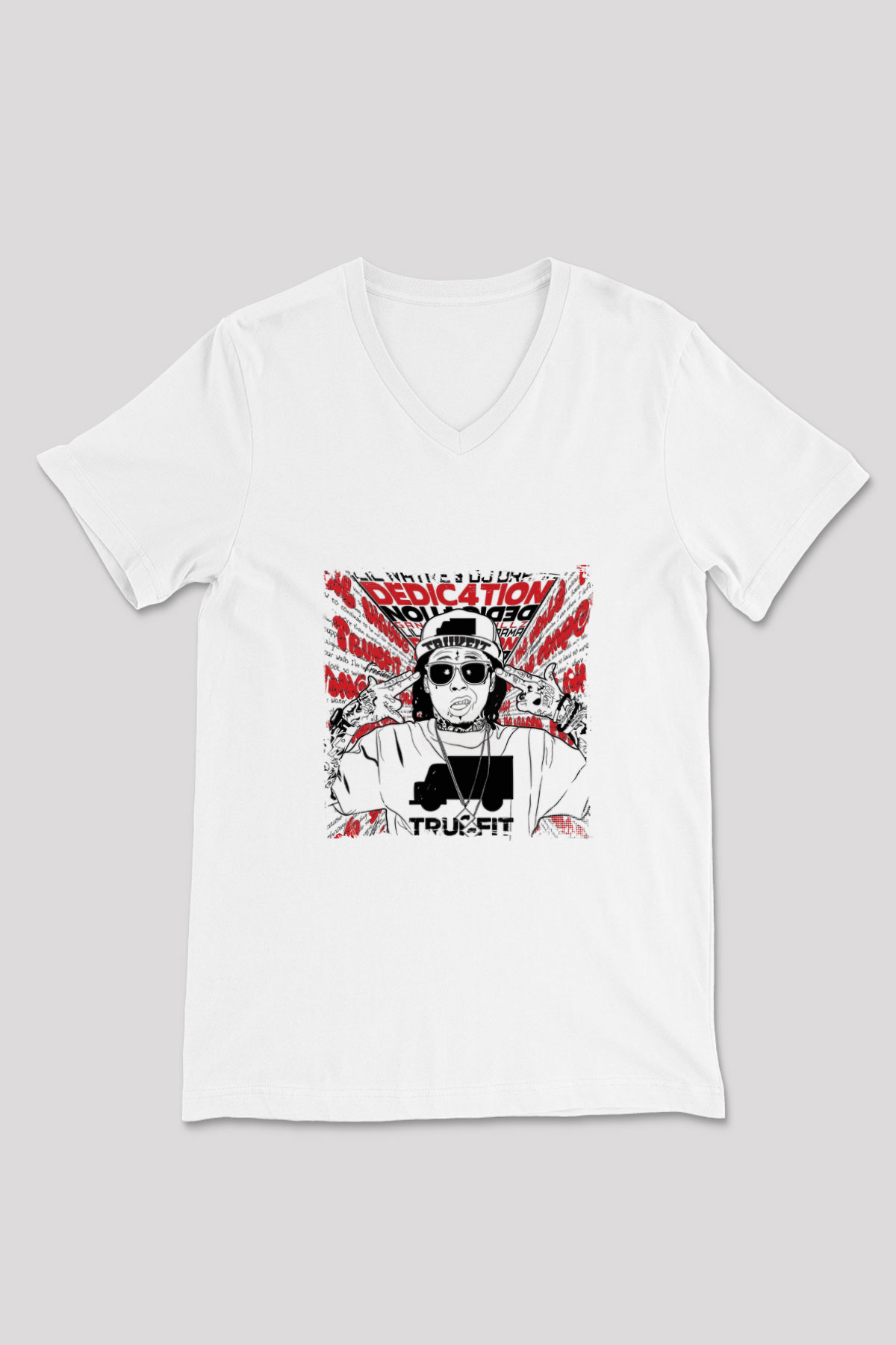 Lil Wayne Baskılı Beyaz V Yaka Unisex Tişört
