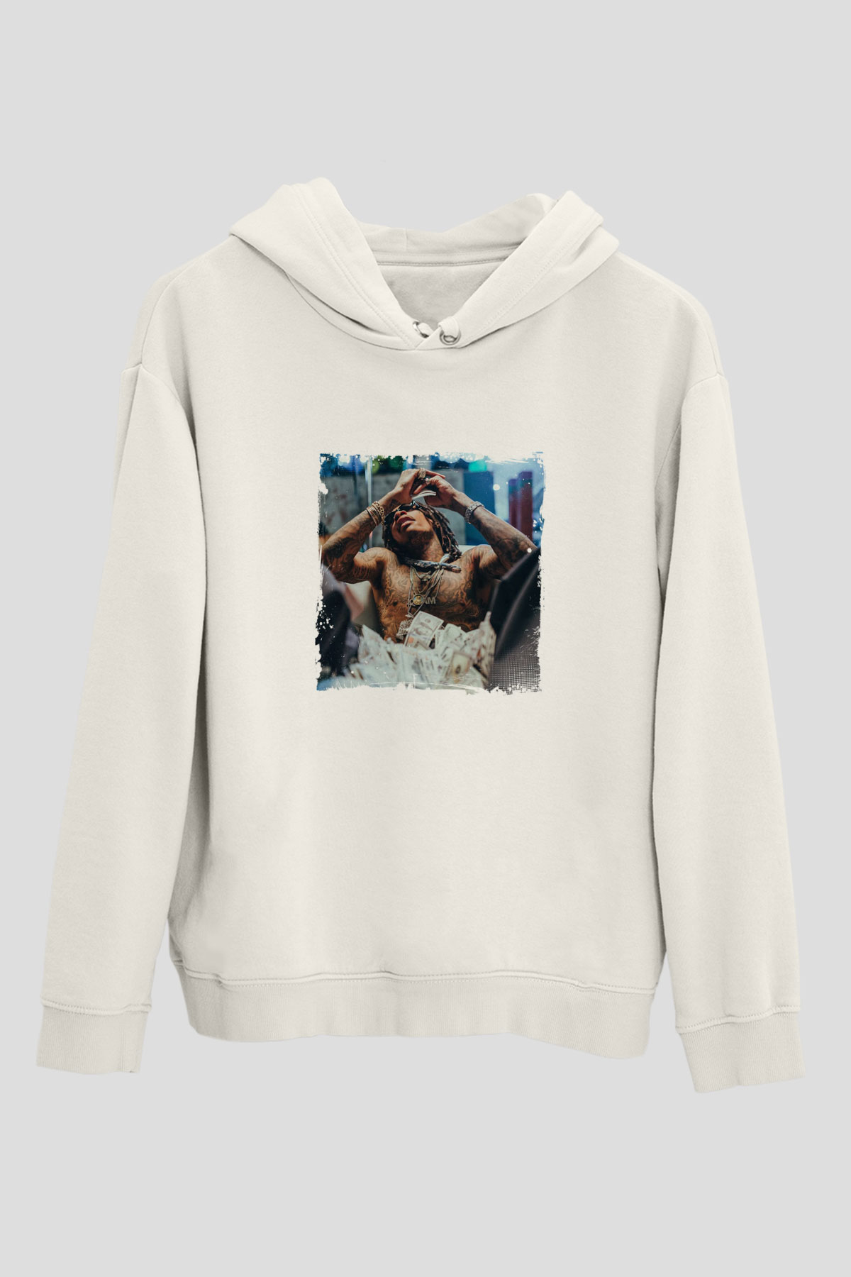 Lil Wayne Baskılı Unisex Beyaz Kapüşonlu Sweatshirt