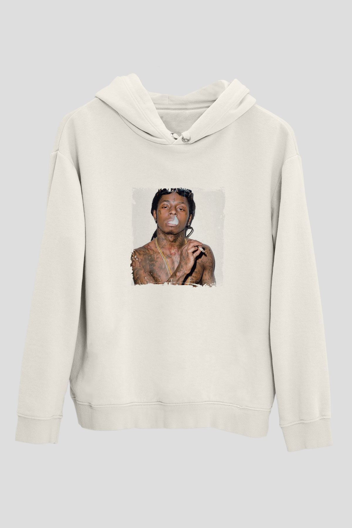 Lil Wayne Baskılı Unisex Beyaz Kapüşonlu Sweatshirt