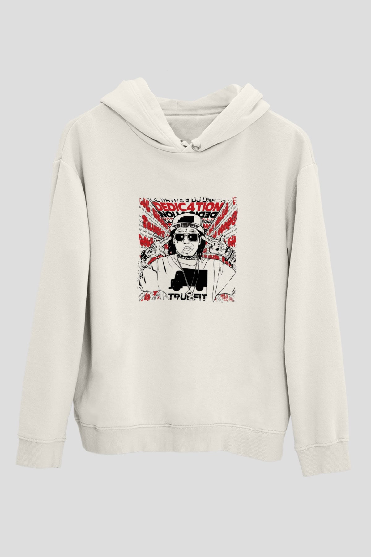 Lil Wayne Baskılı Unisex Beyaz Kapüşonlu Sweatshirt