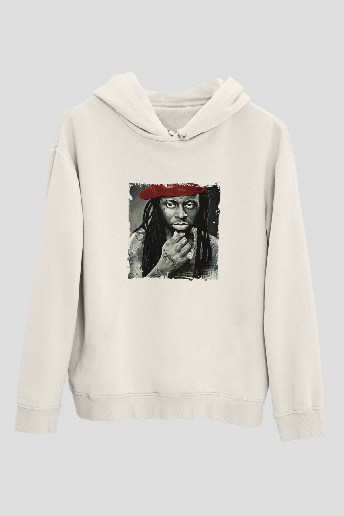Lil Wayne Baskılı Unisex Beyaz Kapüşonlu Sweatshirt