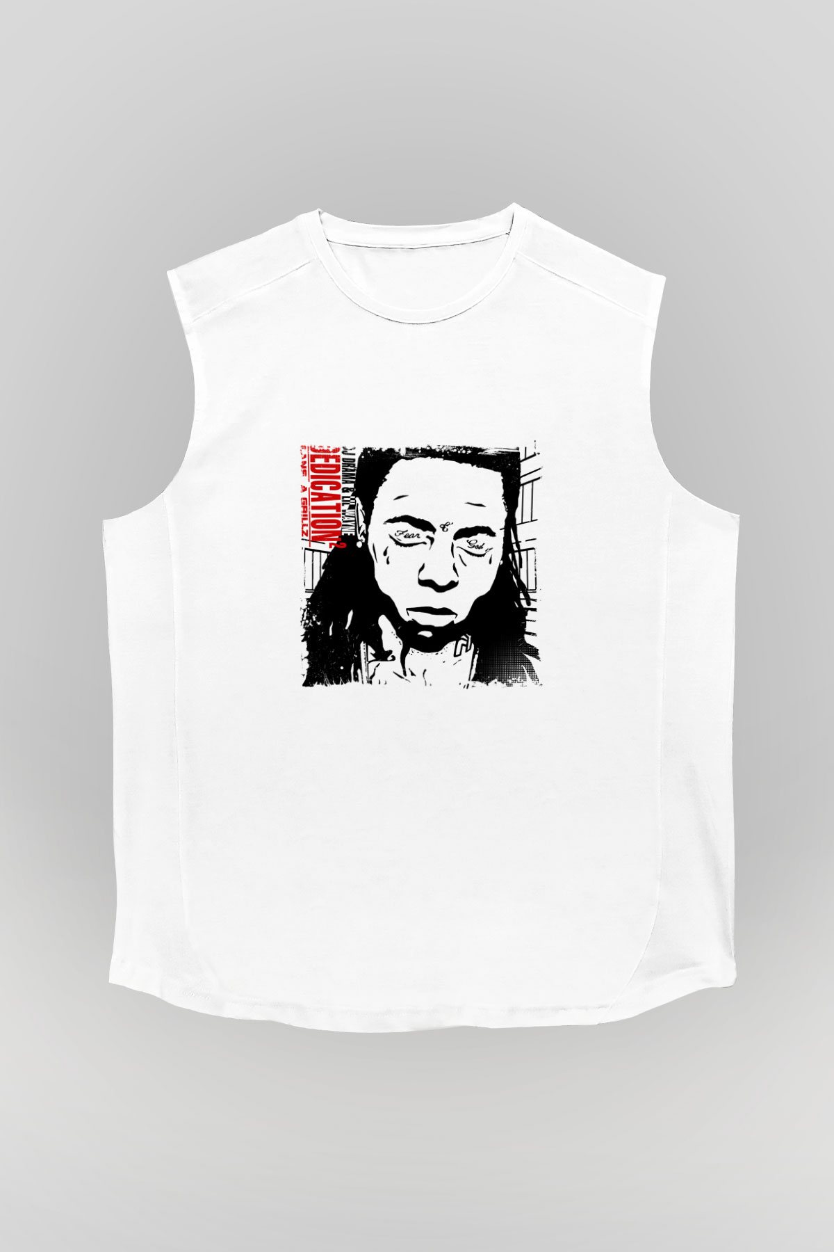 Lil Wayne Baskılı Unisex Beyaz Kolsuz Tişört