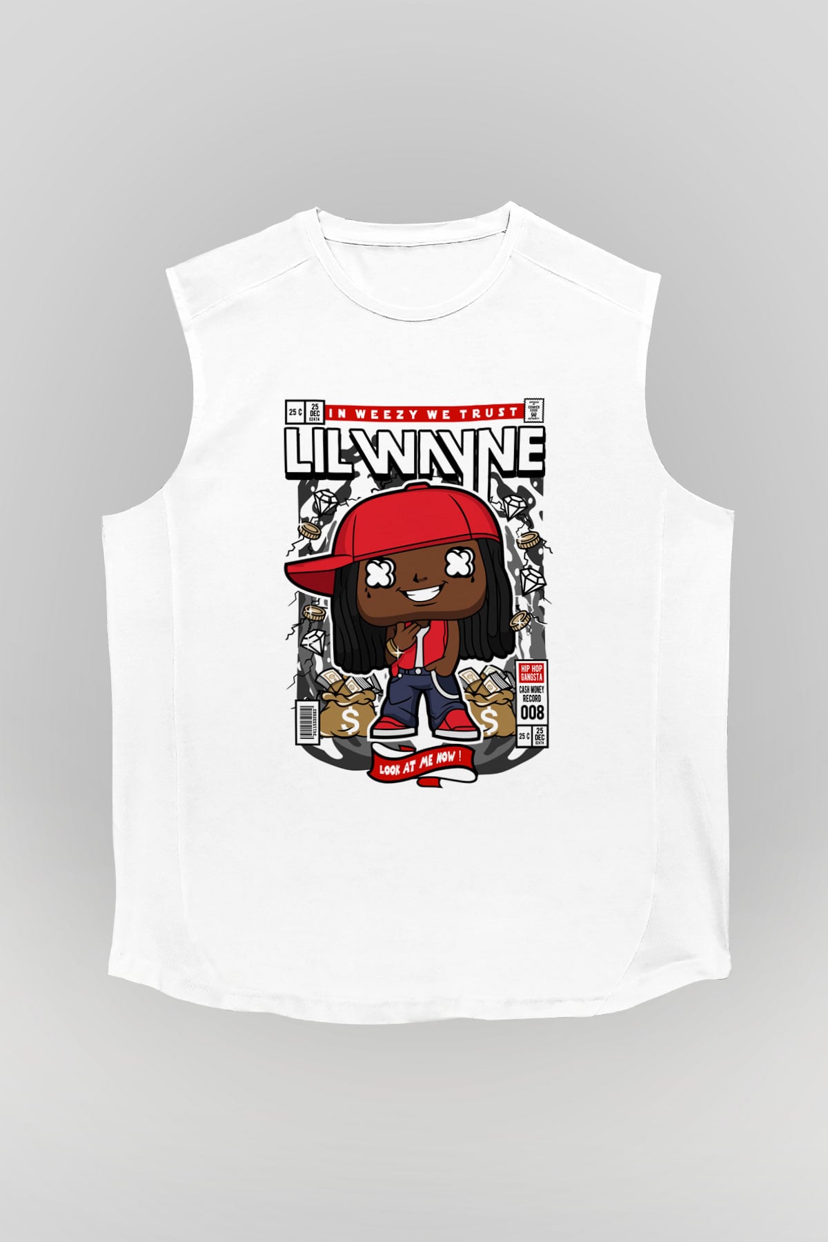 Lil Wayne Baskılı Unisex Beyaz Kolsuz Tişört