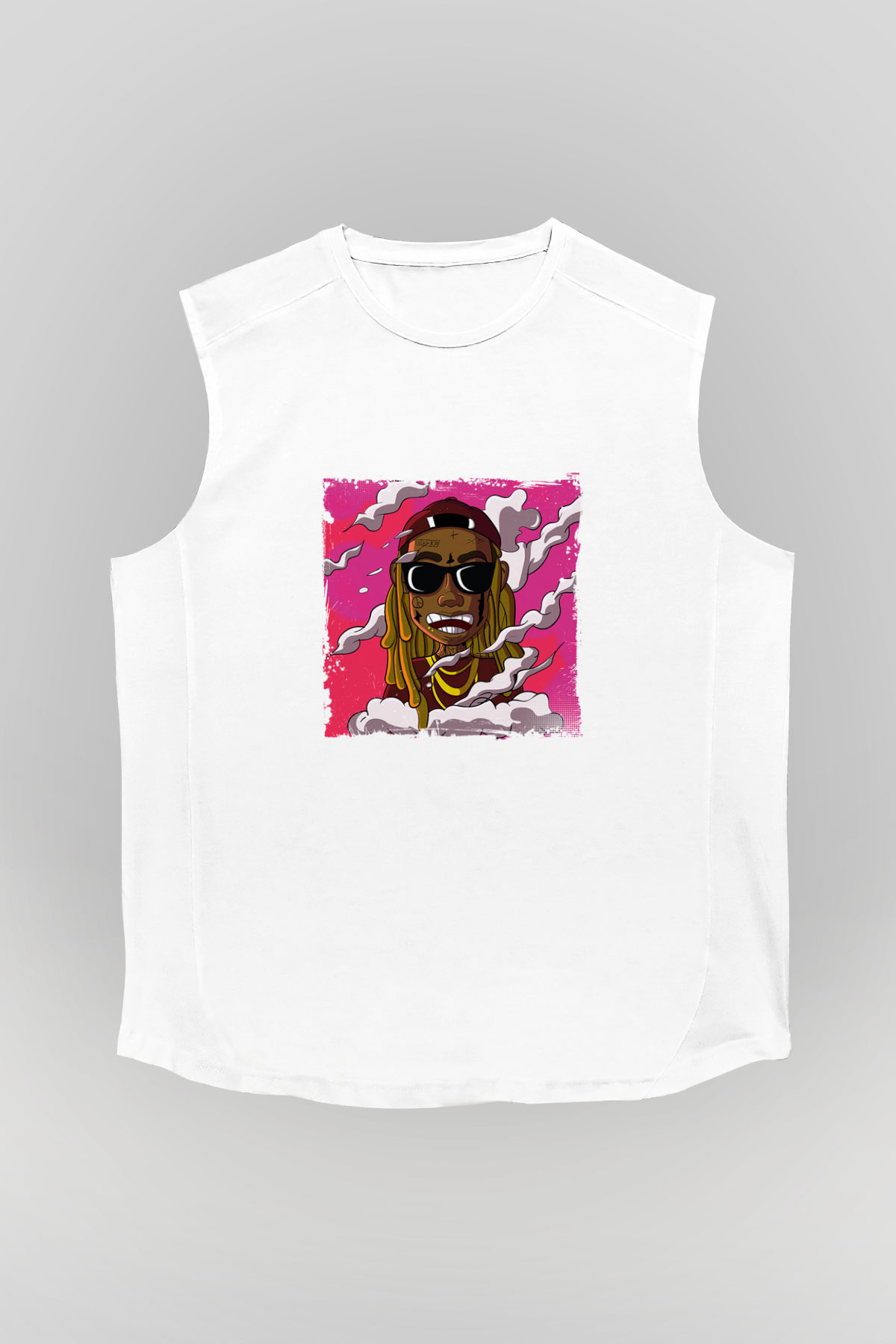 Lil Wayne Baskılı Unisex Beyaz Kolsuz Tişört