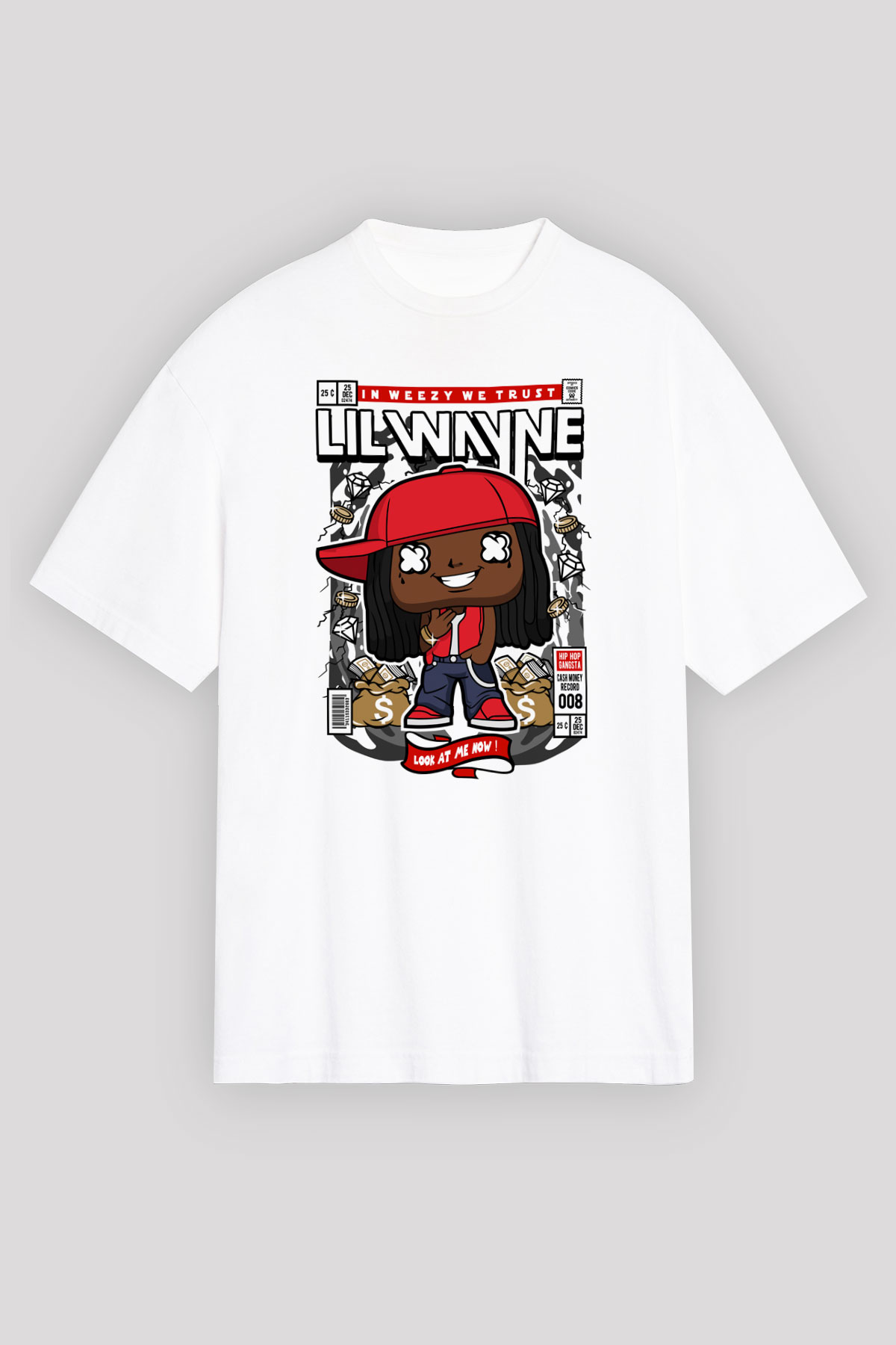 Lil Wayne Baskılı Unisex Beyaz Oversize Tişört