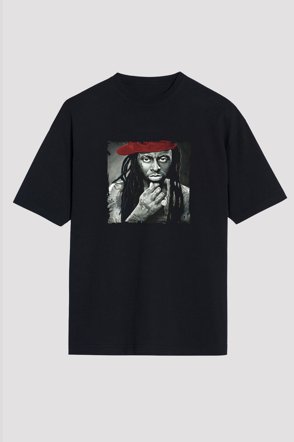 Lil Wayne Baskılı Unisex Oversize Siyah Tişört