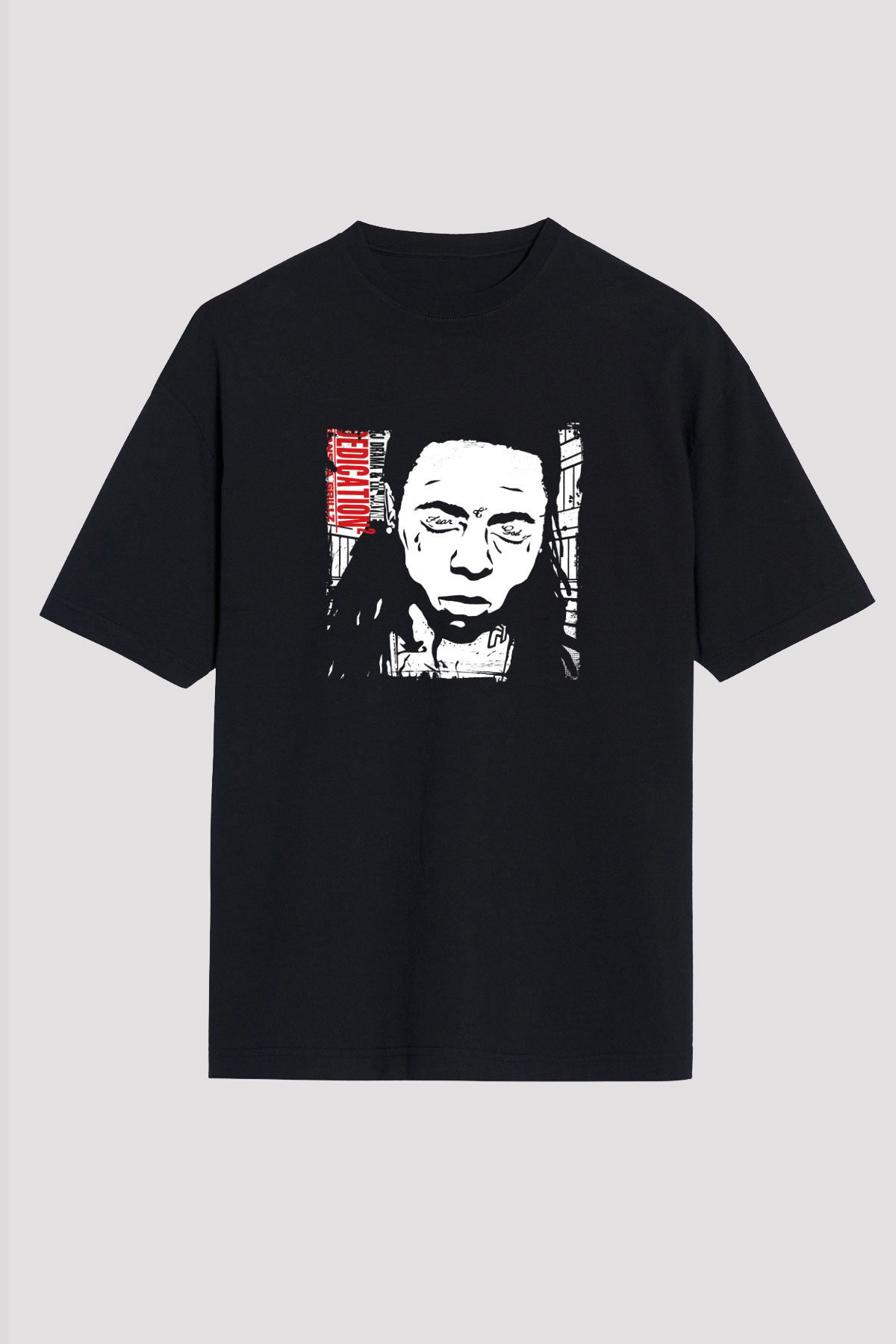 Lil Wayne Baskılı Unisex Oversize Siyah Tişört