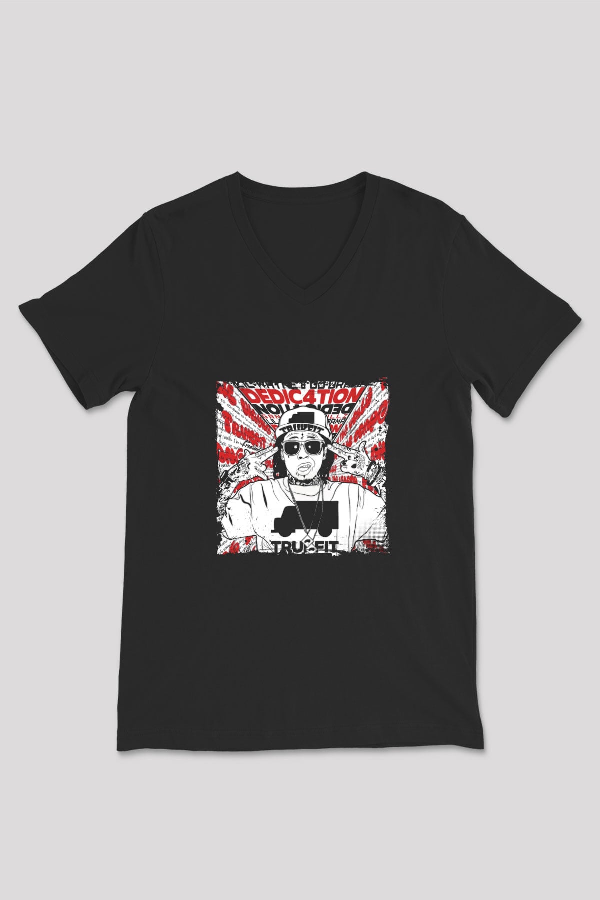 Lil Wayne Baskılı Unisex Siyah V Yaka Tişört
