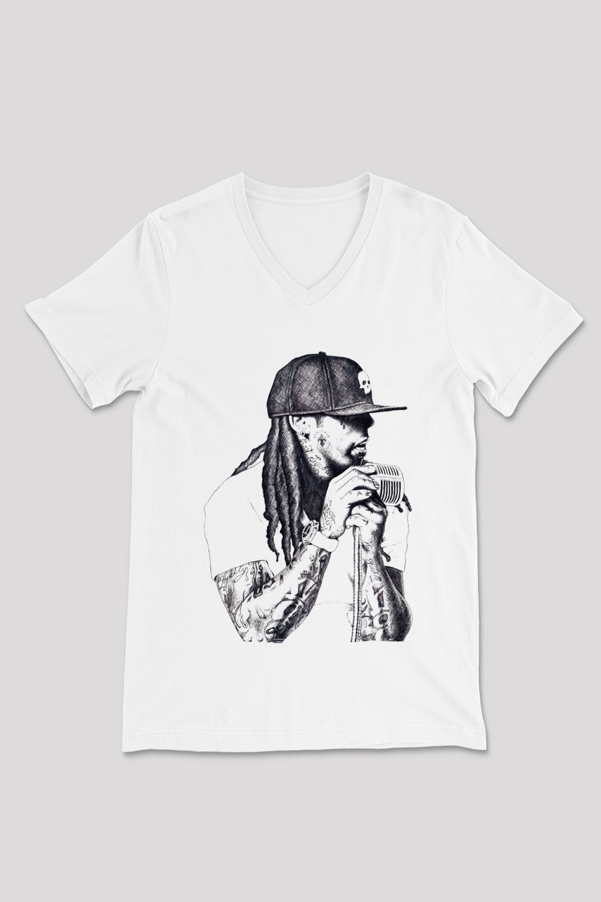 Lil Wayne Beyaz Unisex V Yaka Tişört