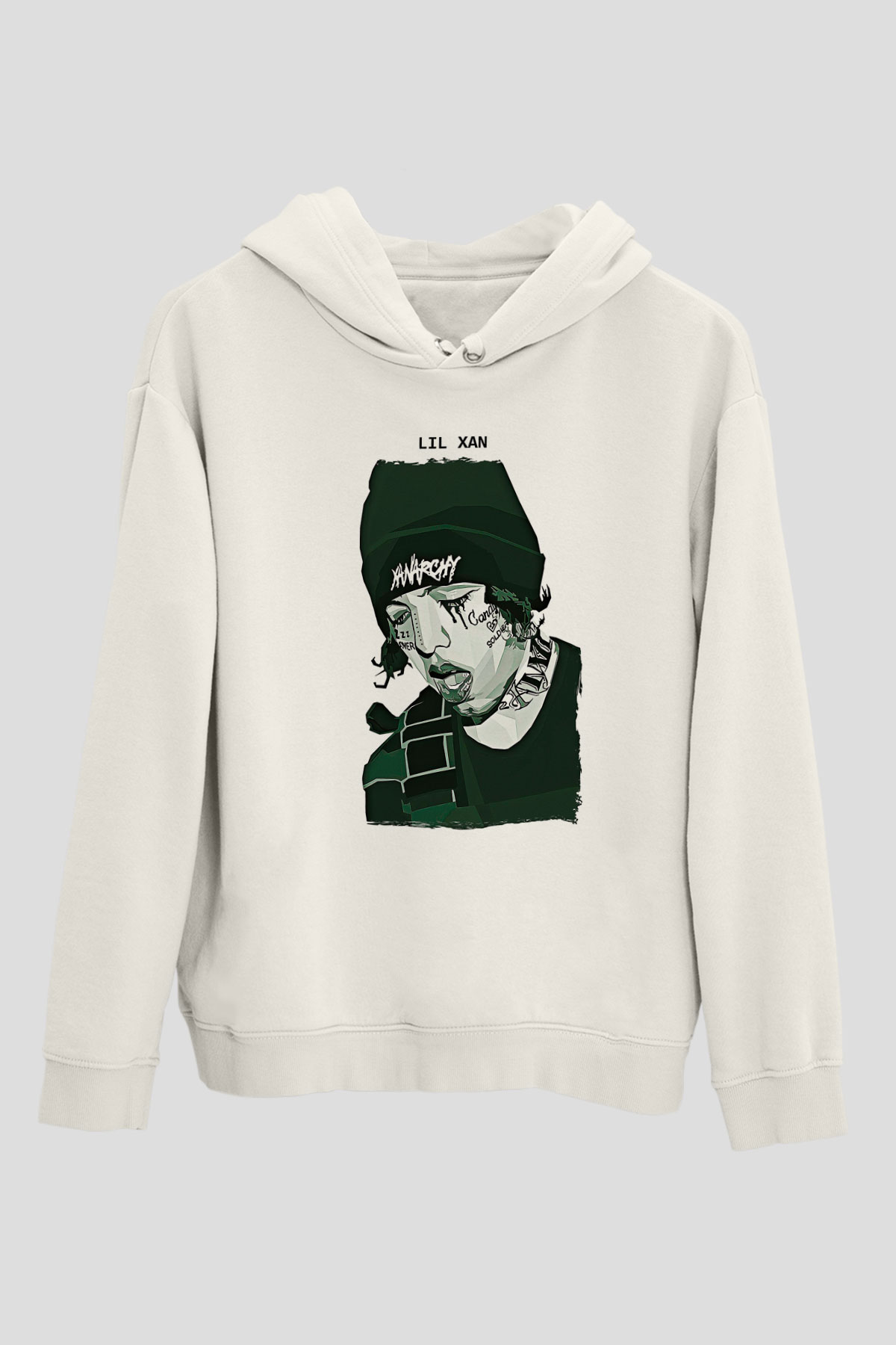 Lil Xan Baskılı Beyaz Unisex Kapüşonlu Sweatshirt
