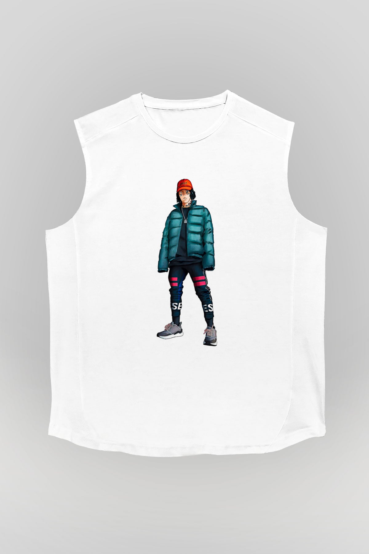 Lil Xan Baskılı Beyaz Unisex Kolsuz Tişört - Tshirt