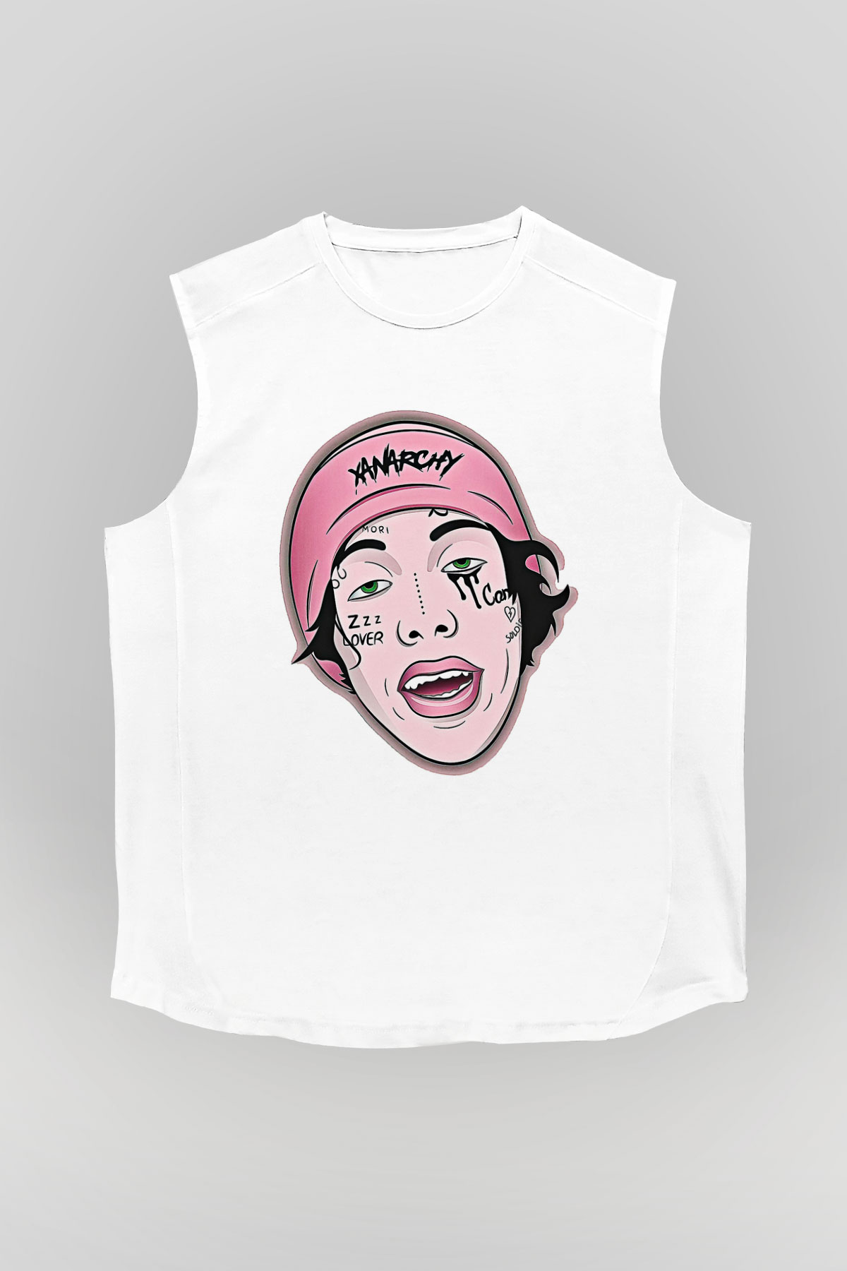 Lil Xan Baskılı Beyaz Unisex Kolsuz Tişört - Tshirt