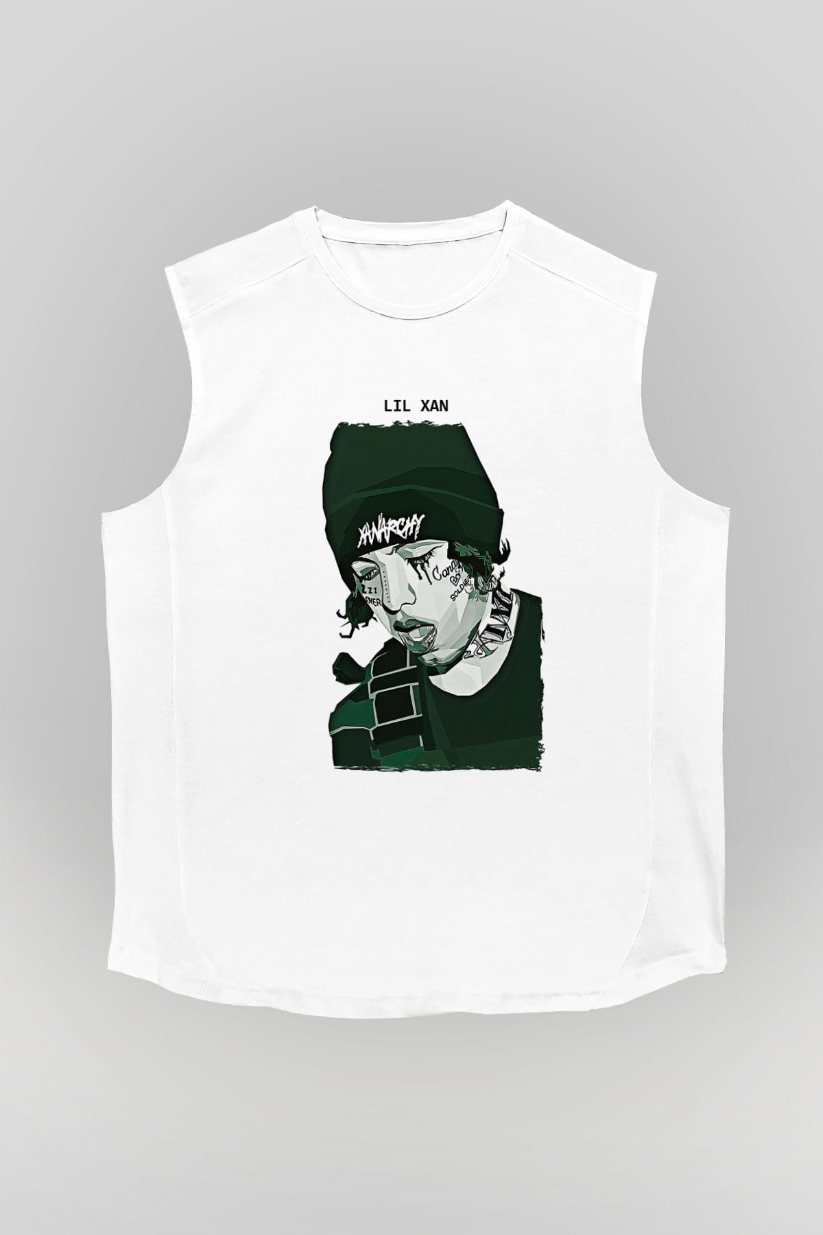 Lil Xan Baskılı Beyaz Unisex Kolsuz Tişört - Tshirt